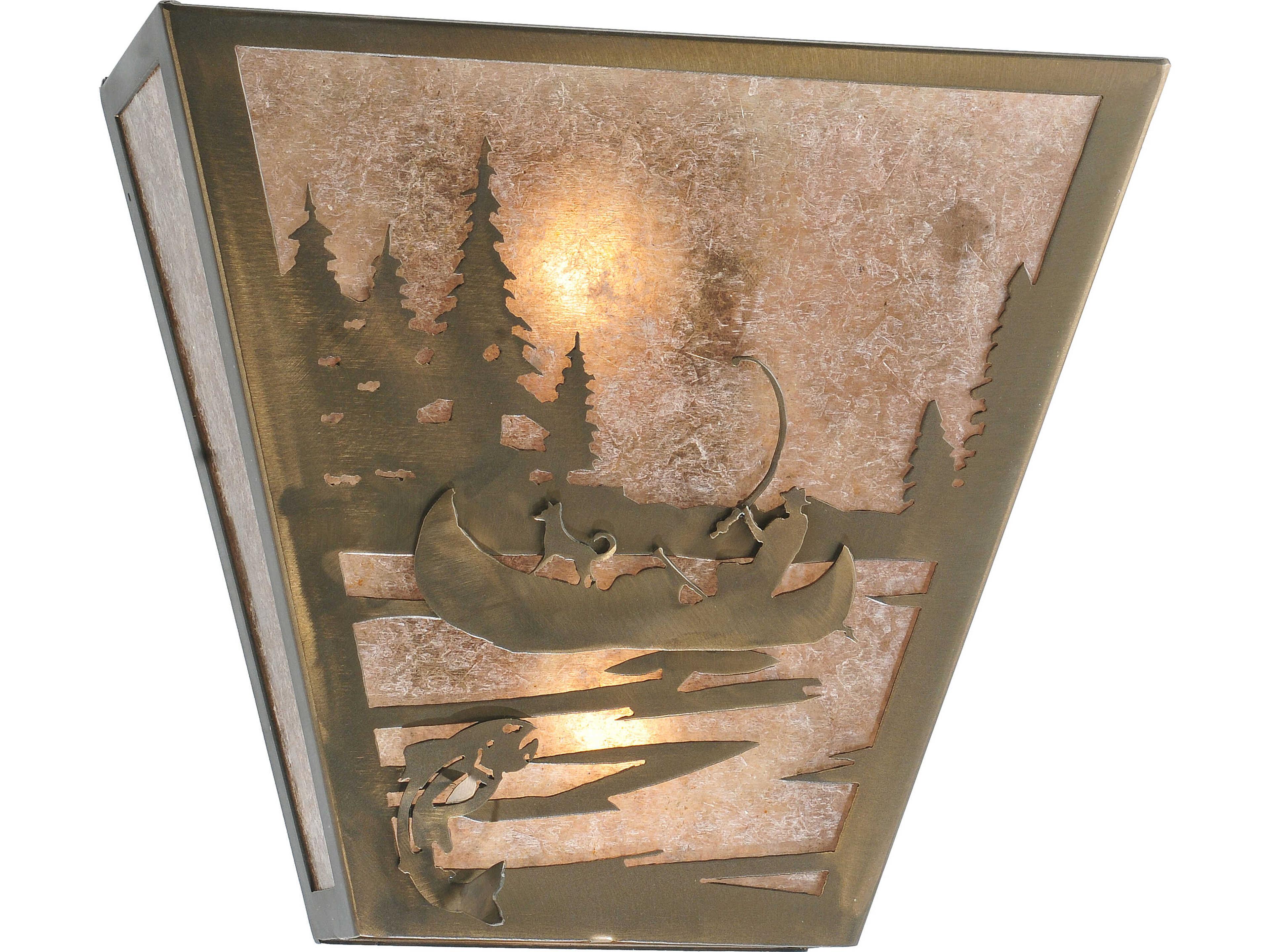 Fly Fishing W/dog W/Dog 2-Light Silver Mica Copper Traditional Wall Sconce