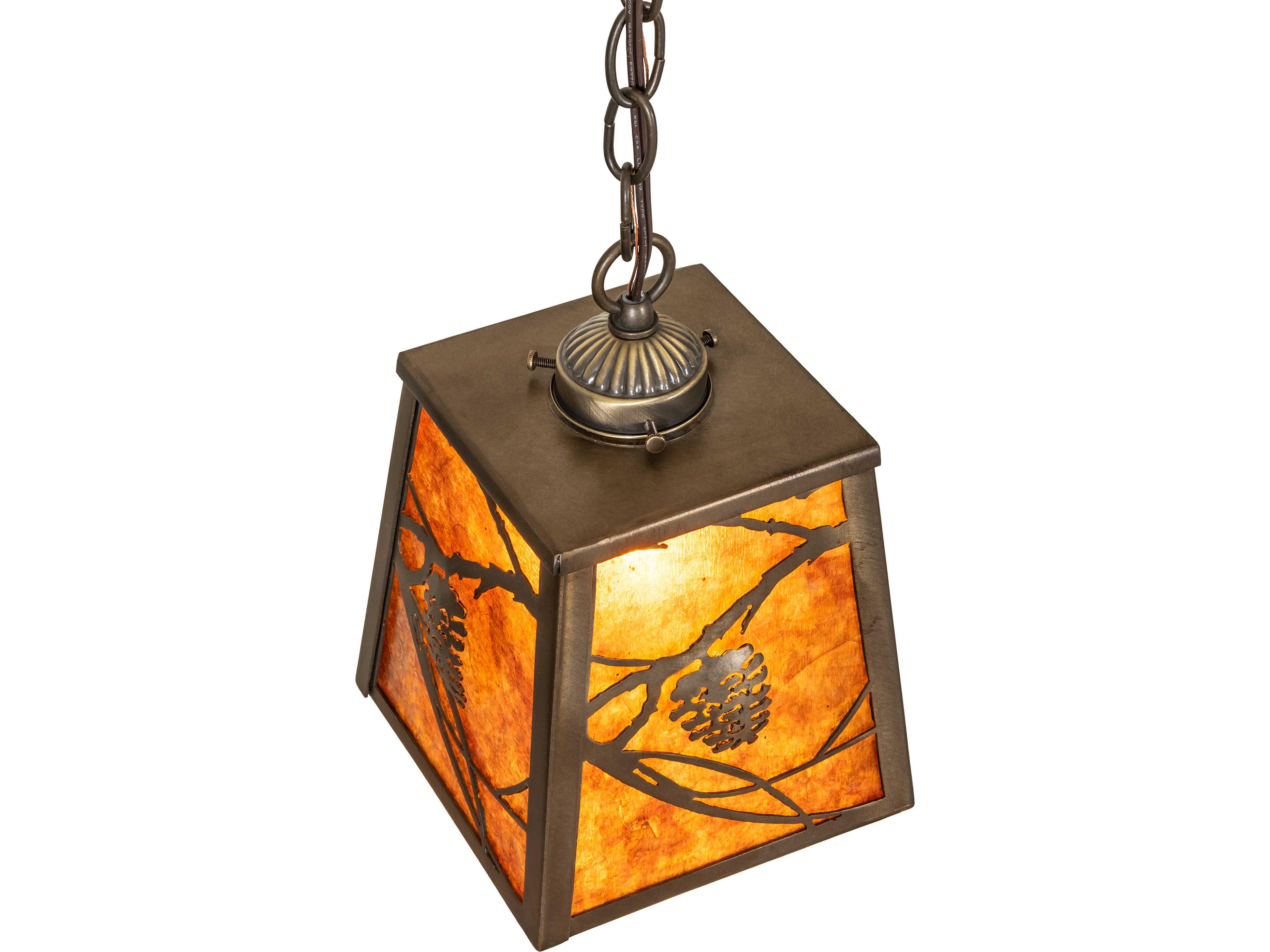 Meyda Whispering Pines 1-Light Amber Mica Copper Traditional Mini Pendant