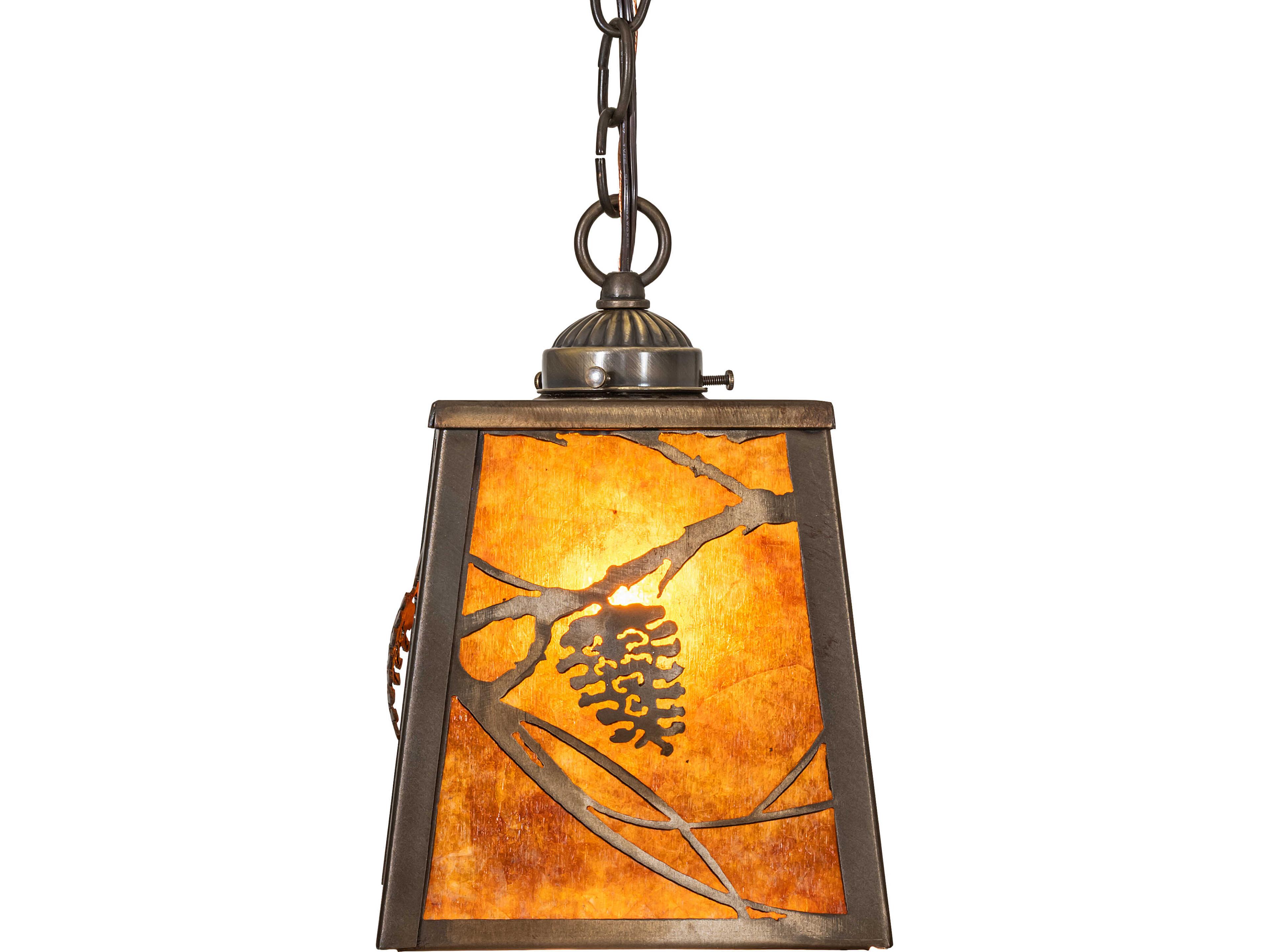 Meyda Whispering Pines 1-Light Amber Mica Copper Traditional Mini Pendant