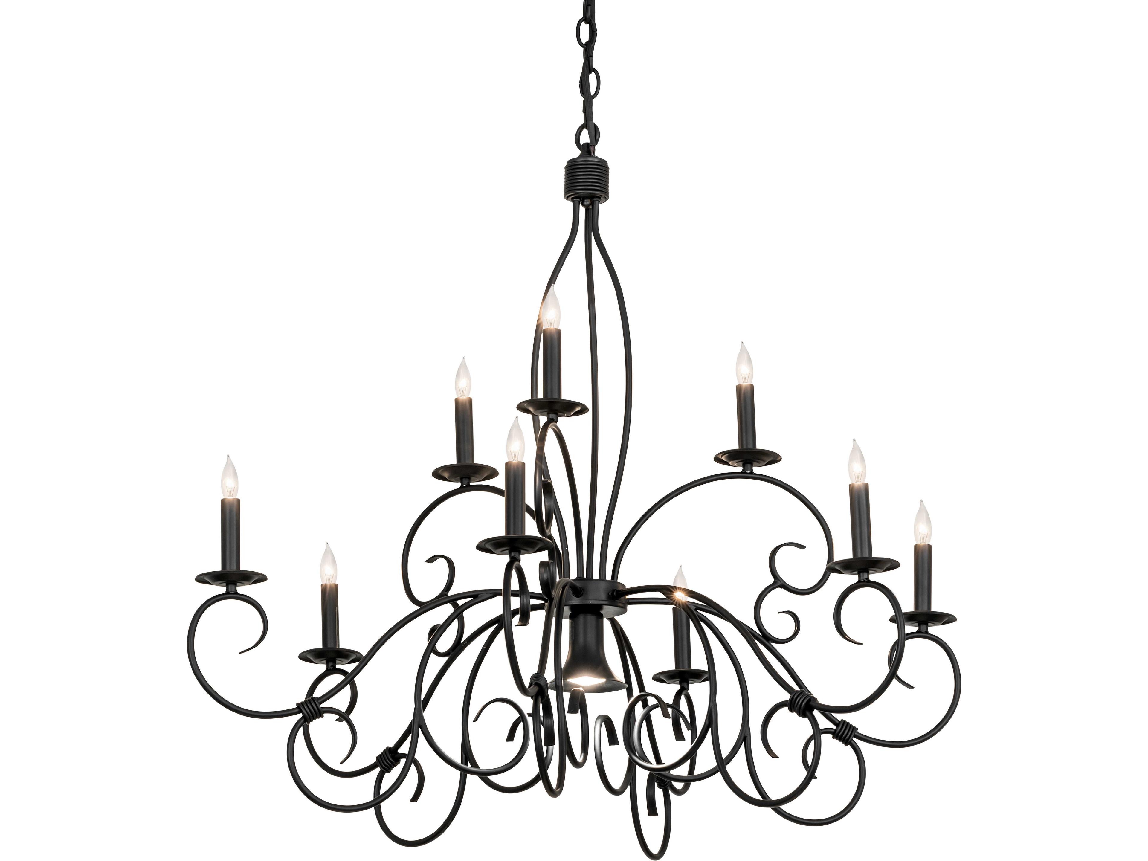 Grace 9-Light Satin Black Wrought Iron Traditional Candelabra Chandelier