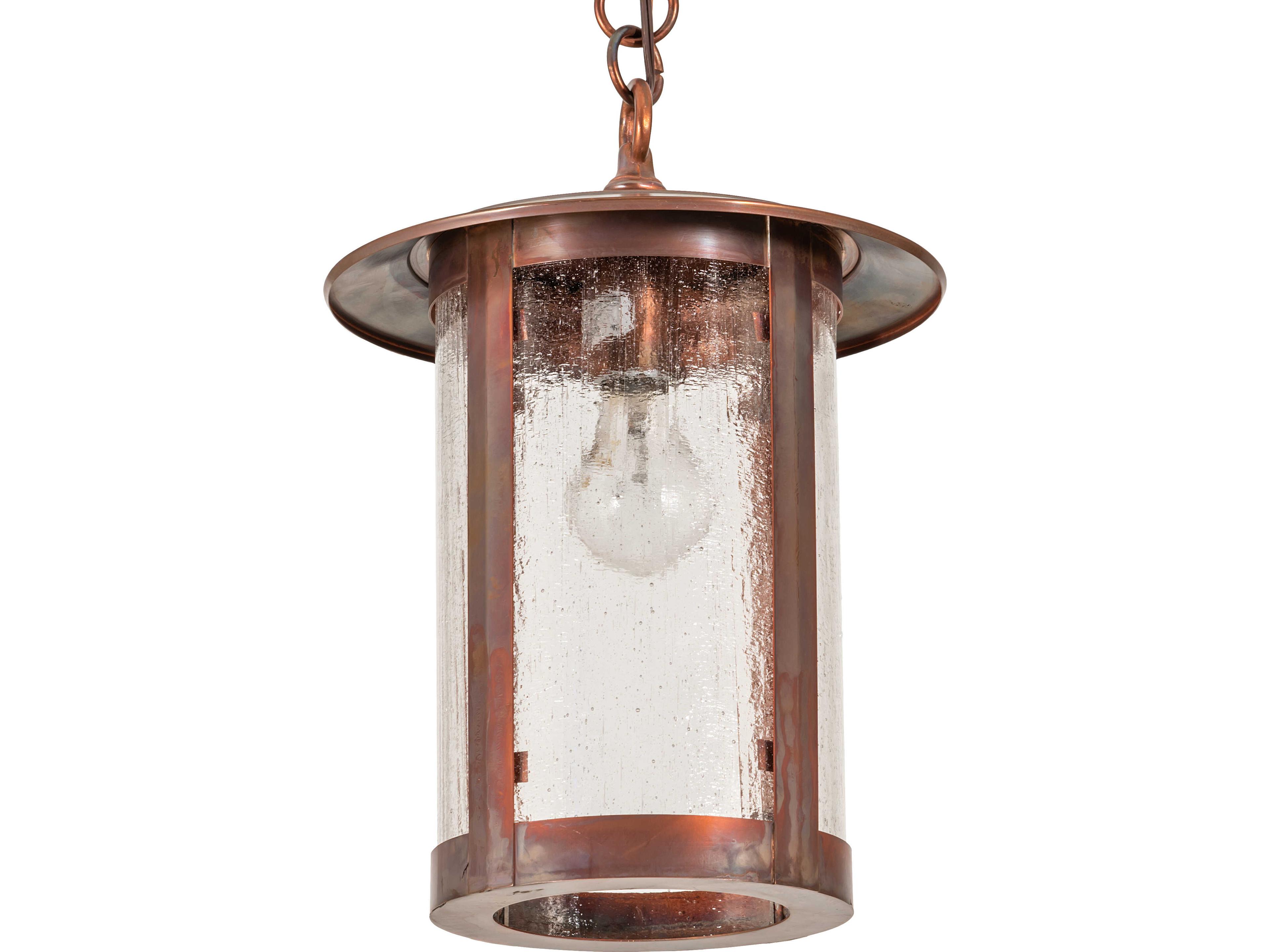 Meyda Fulton 1-Light Clear Seeded Glass Copper Lantern Mini Pendant