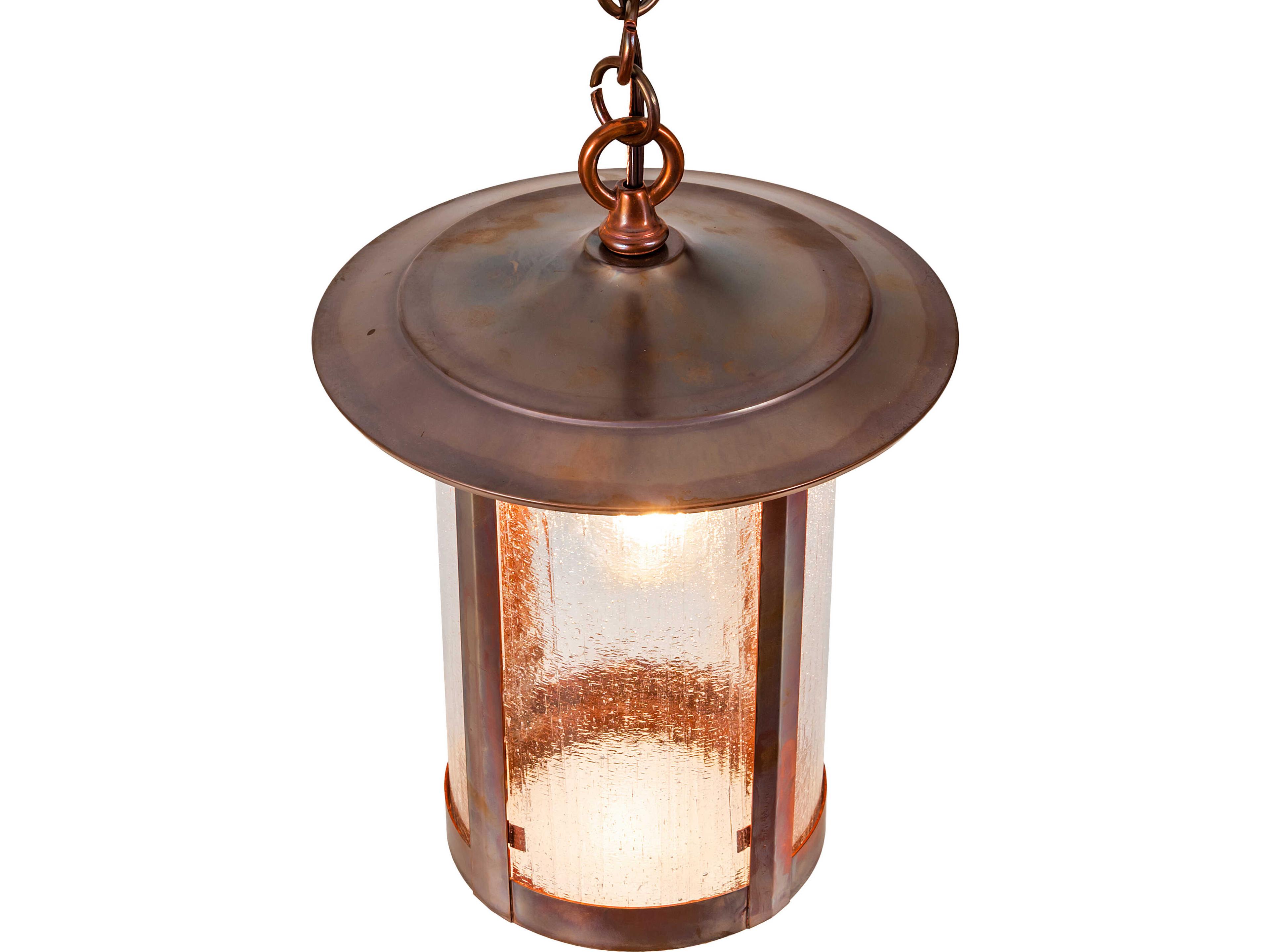 Meyda Fulton 1-Light Clear Seeded Glass Copper Lantern Mini Pendant