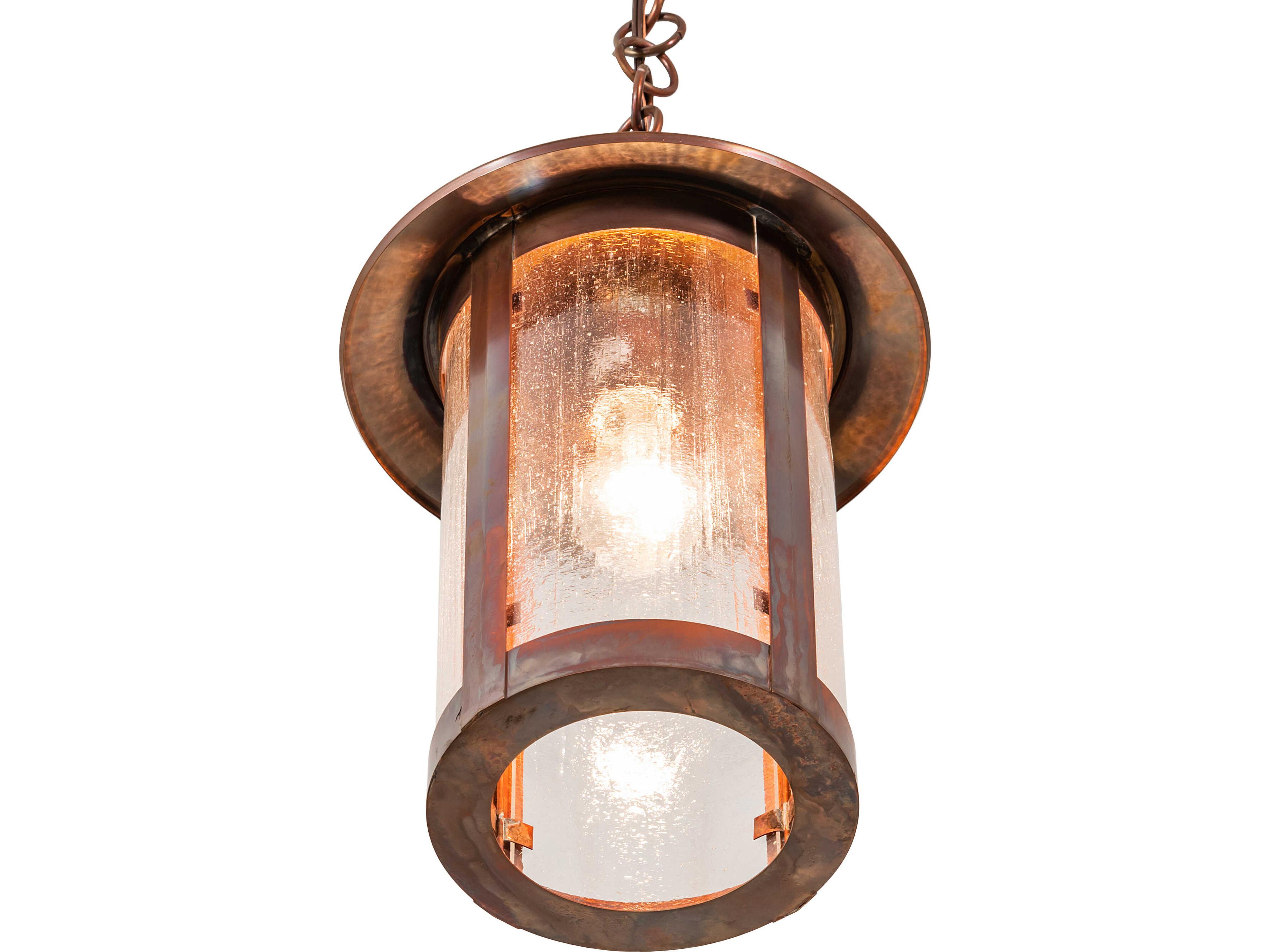 Meyda Fulton 1-Light Clear Seeded Glass Copper Lantern Mini Pendant