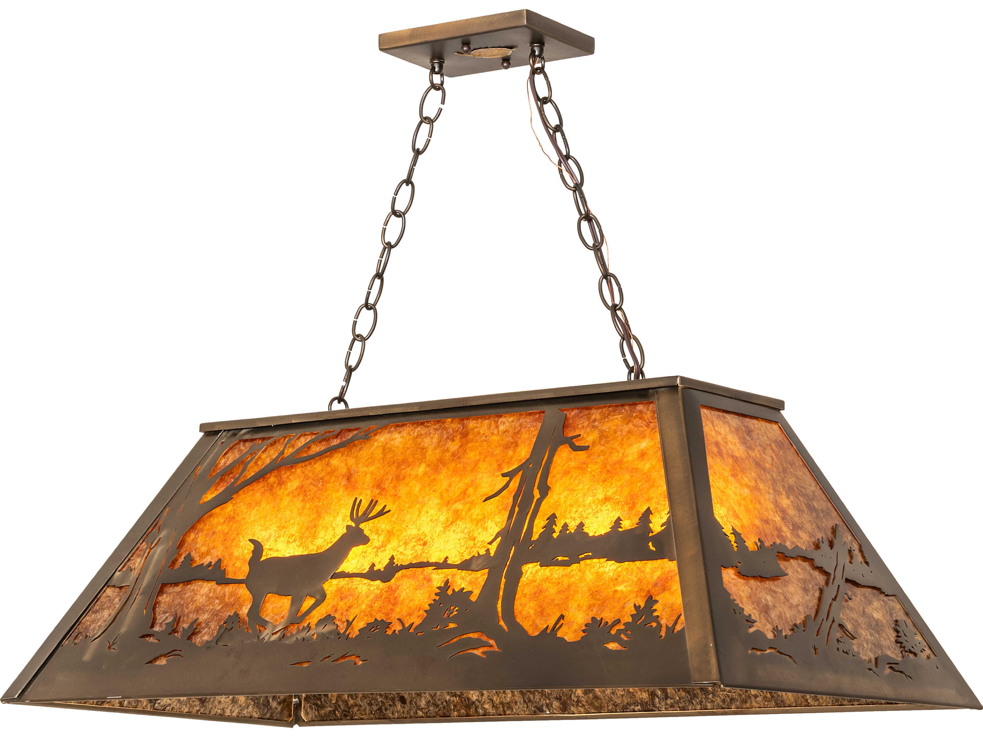 Deer At Lake at 6-Light Amber Mica Copper Traditional Linear Island Pendant