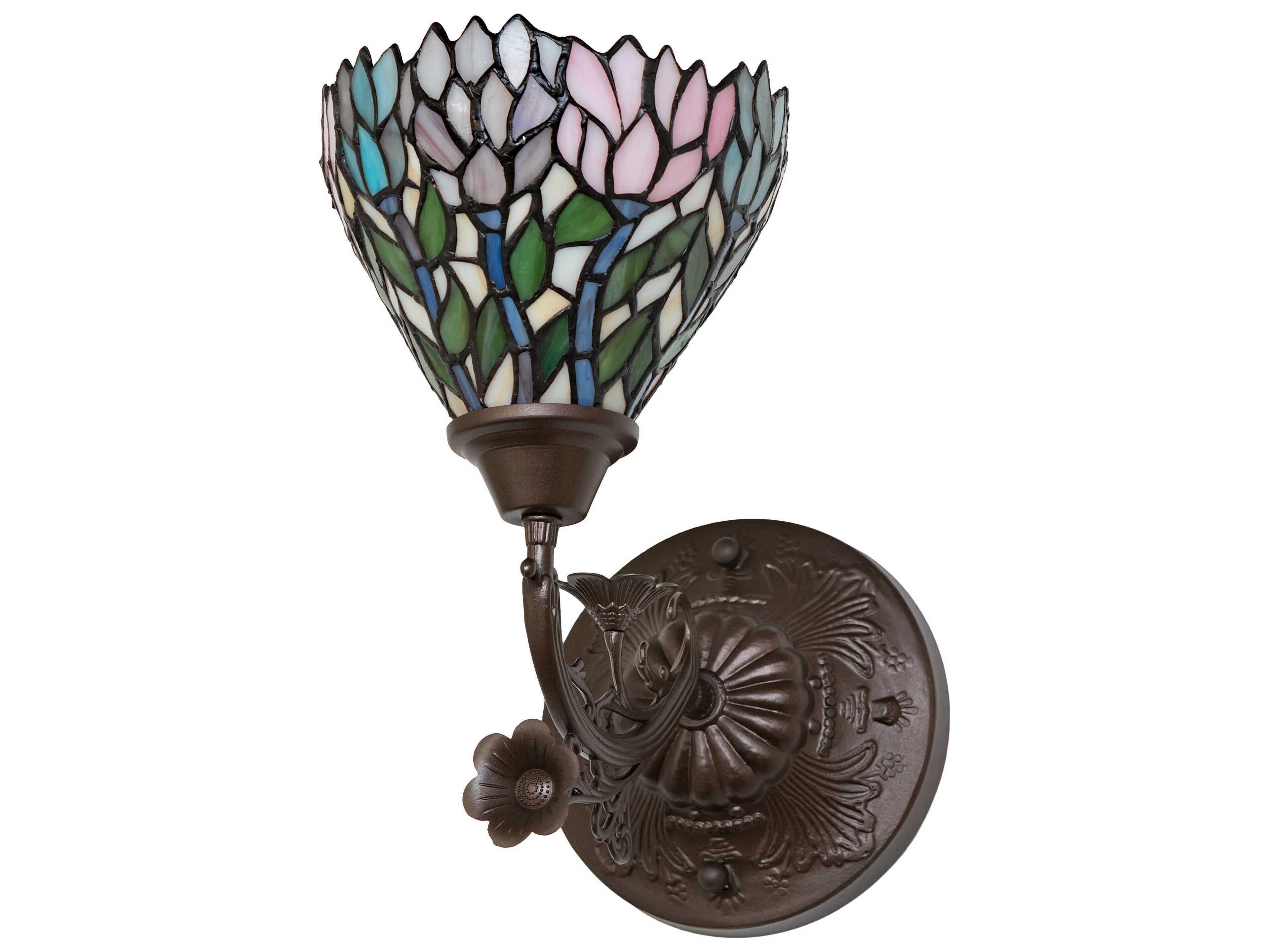 Meyda Wisteria 1-Light Mahogany Bronze Glass Tiffany Wall Sconce