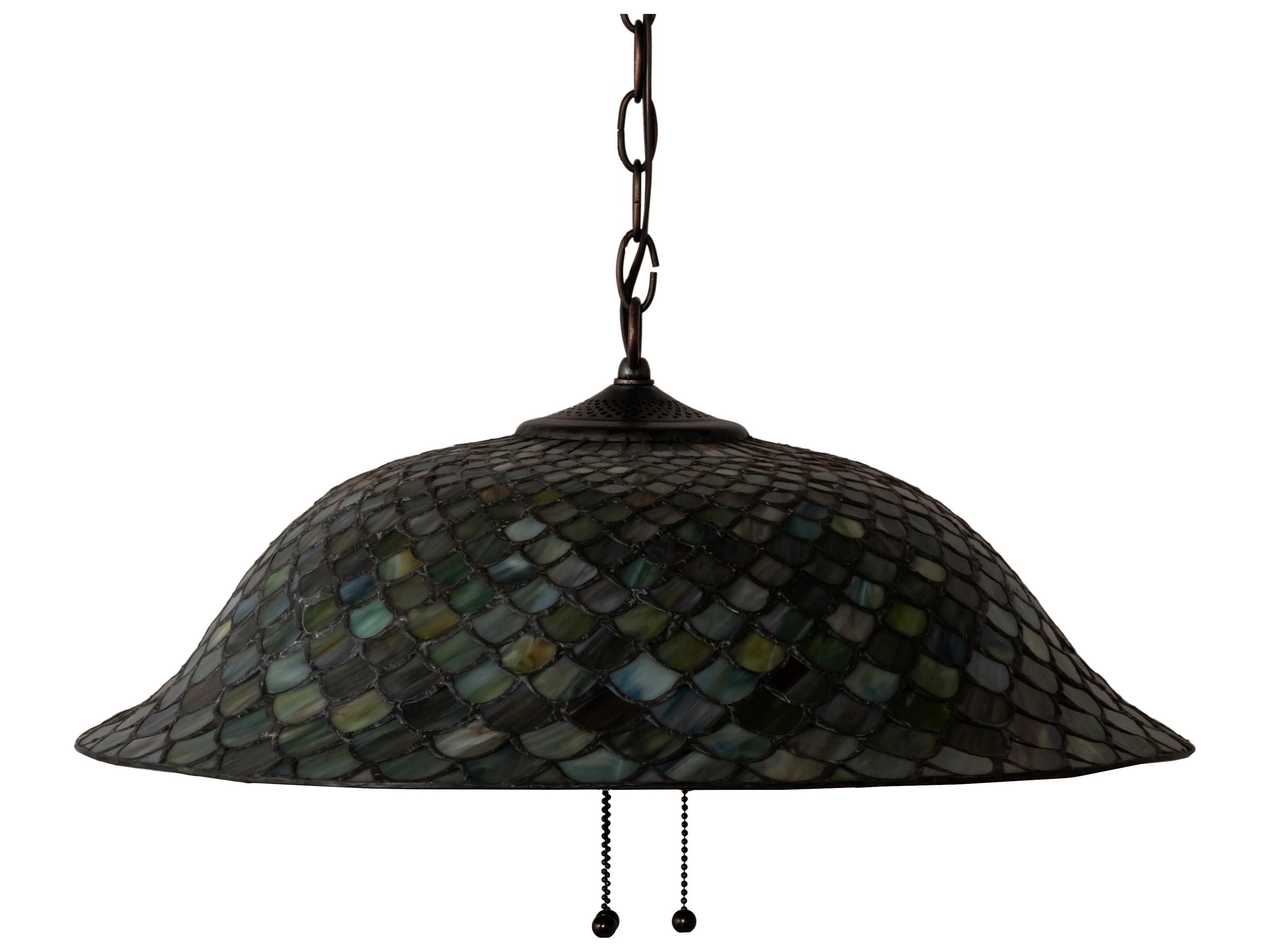 Meyda Tiffany Fishscale 3-Light Mahogany Bronze Glass Dome Geometric Pendant