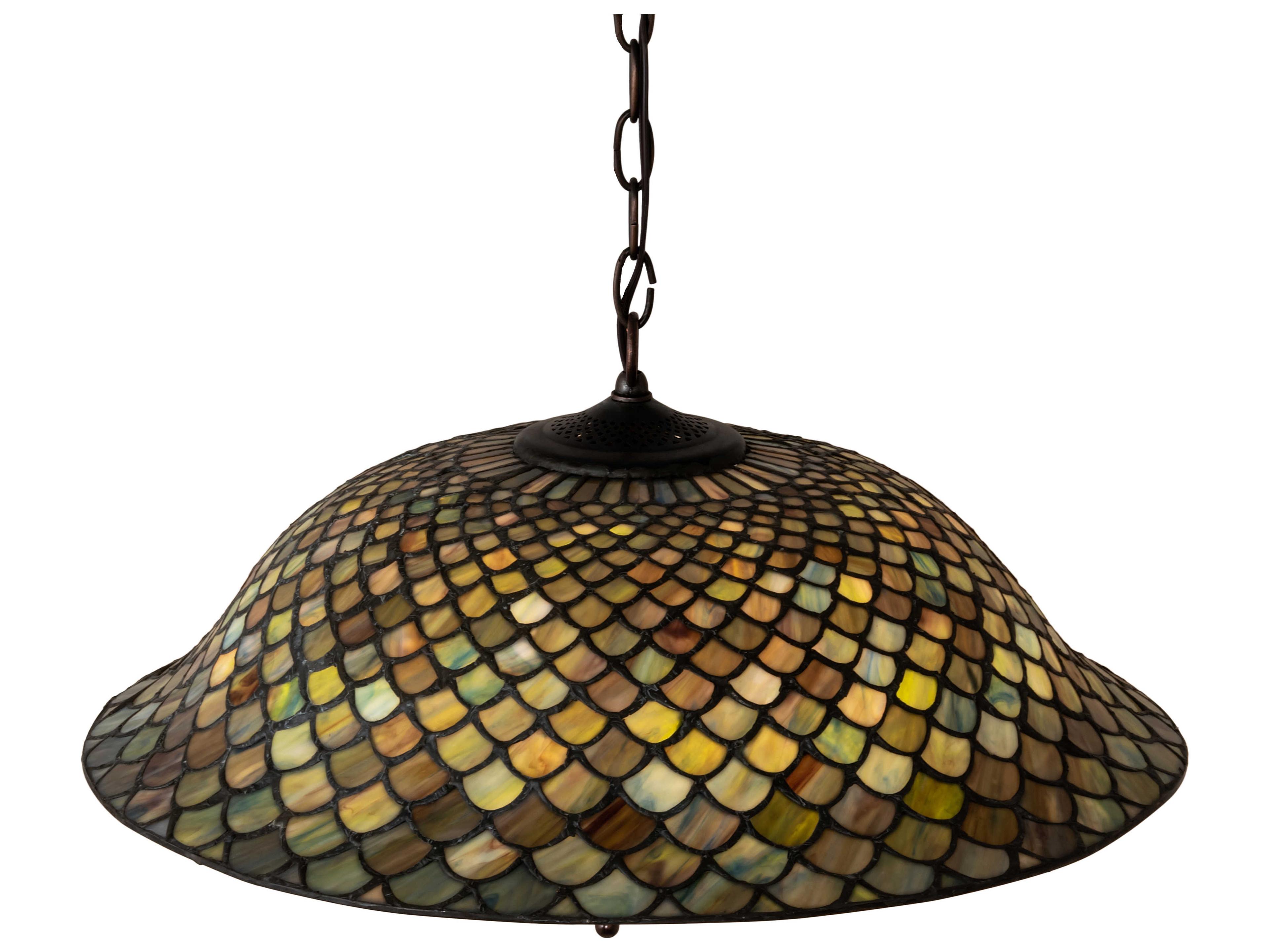 Meyda Tiffany Fishscale 3-Light Mahogany Bronze Glass Dome Geometric Pendant