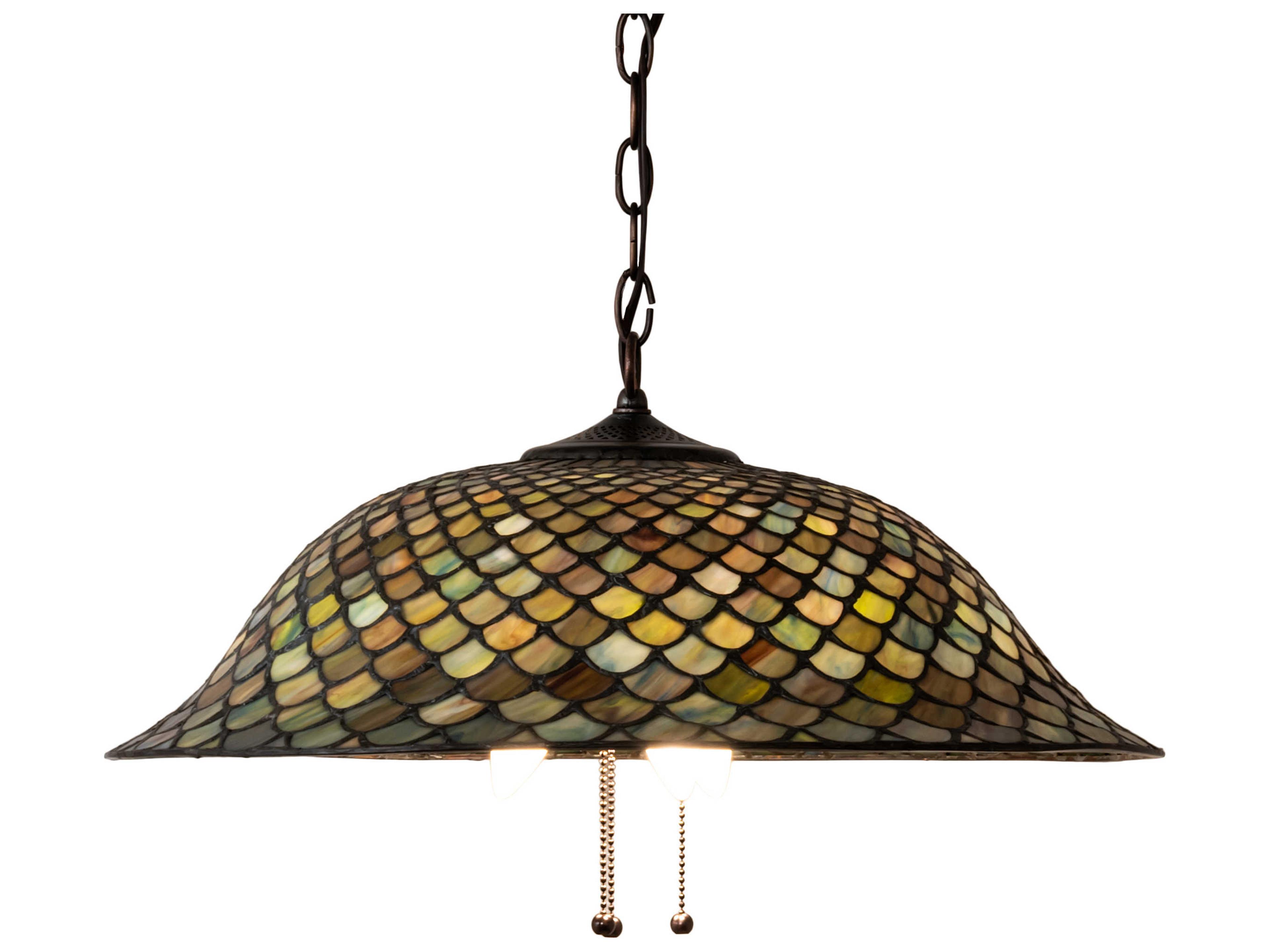 Meyda Tiffany Fishscale 3-Light Mahogany Bronze Glass Dome Geometric Pendant