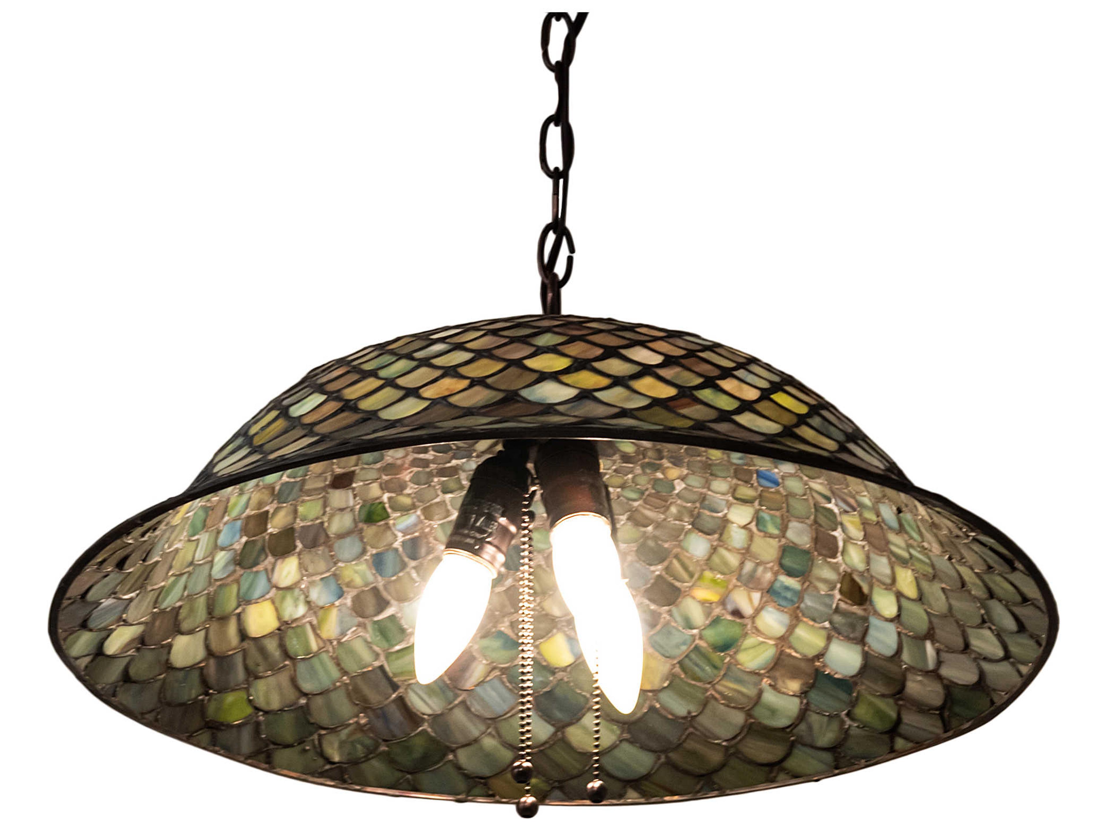 Meyda Tiffany Fishscale 3-Light Mahogany Bronze Glass Dome Geometric Pendant