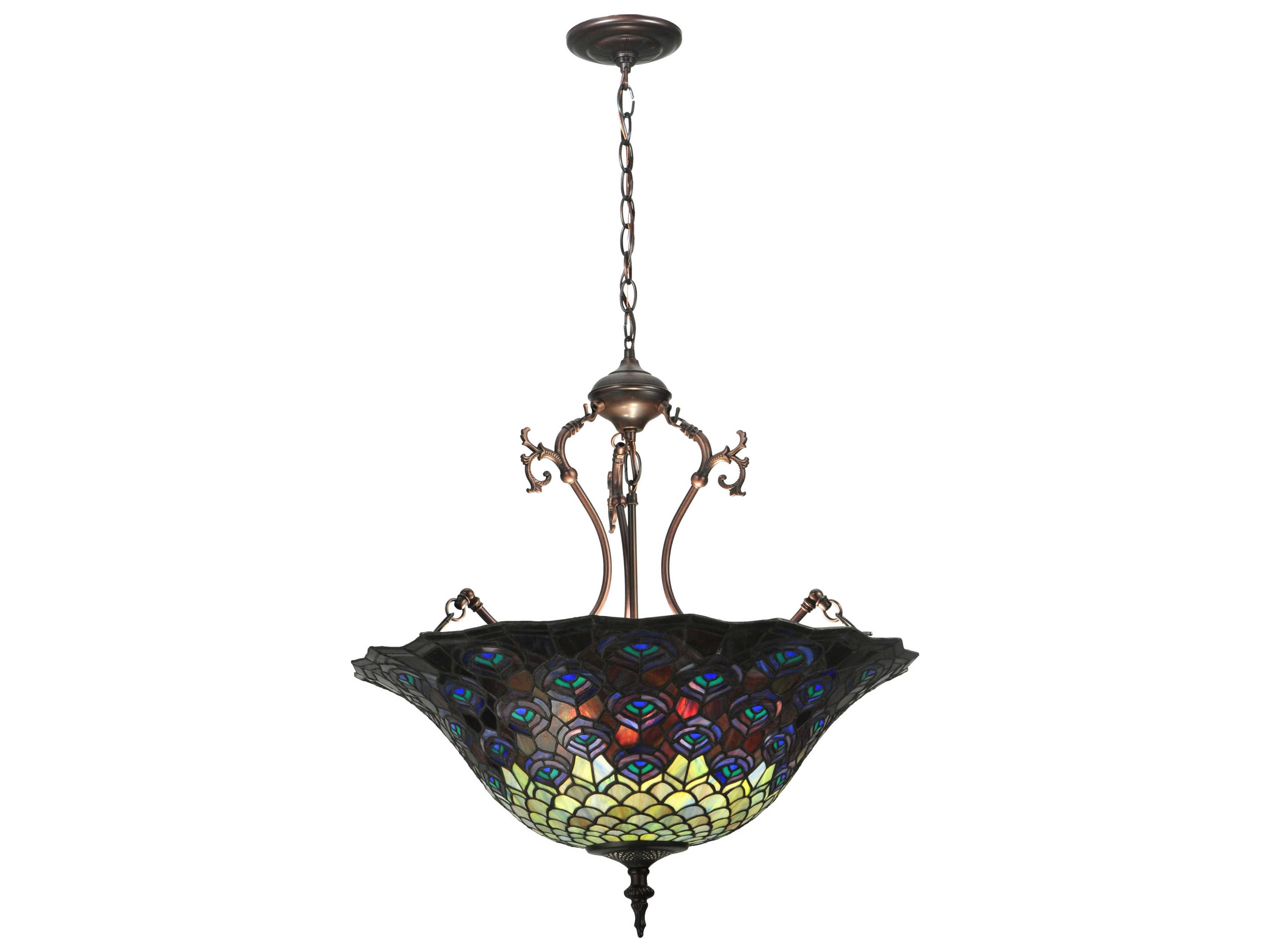 Tiffany Peacock Feather 3-Light Mahogany Bronze Pendant