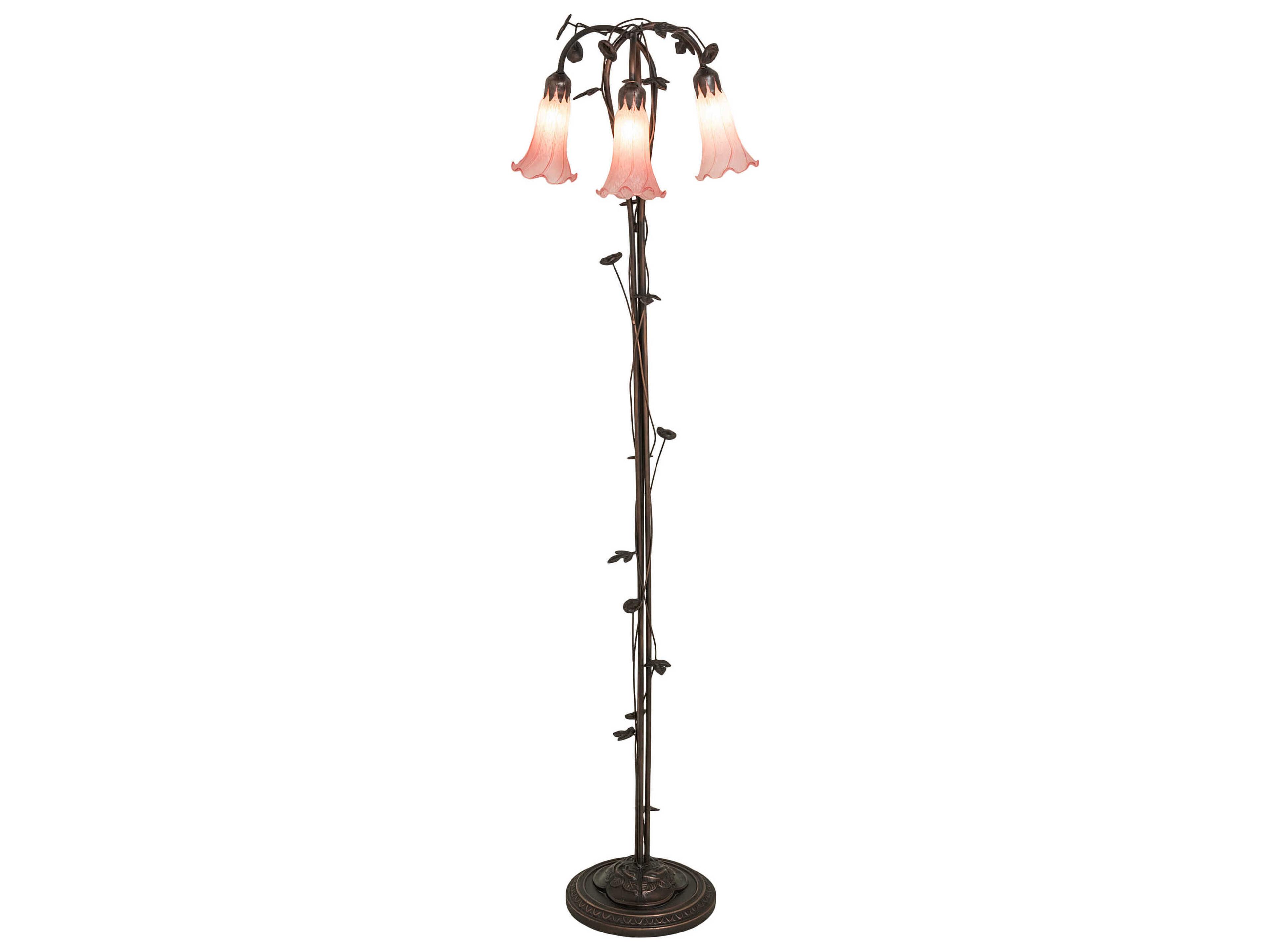 Pond Lily Mahogany Bronze Tiffany Floor Lamp with Pink Glass Shade