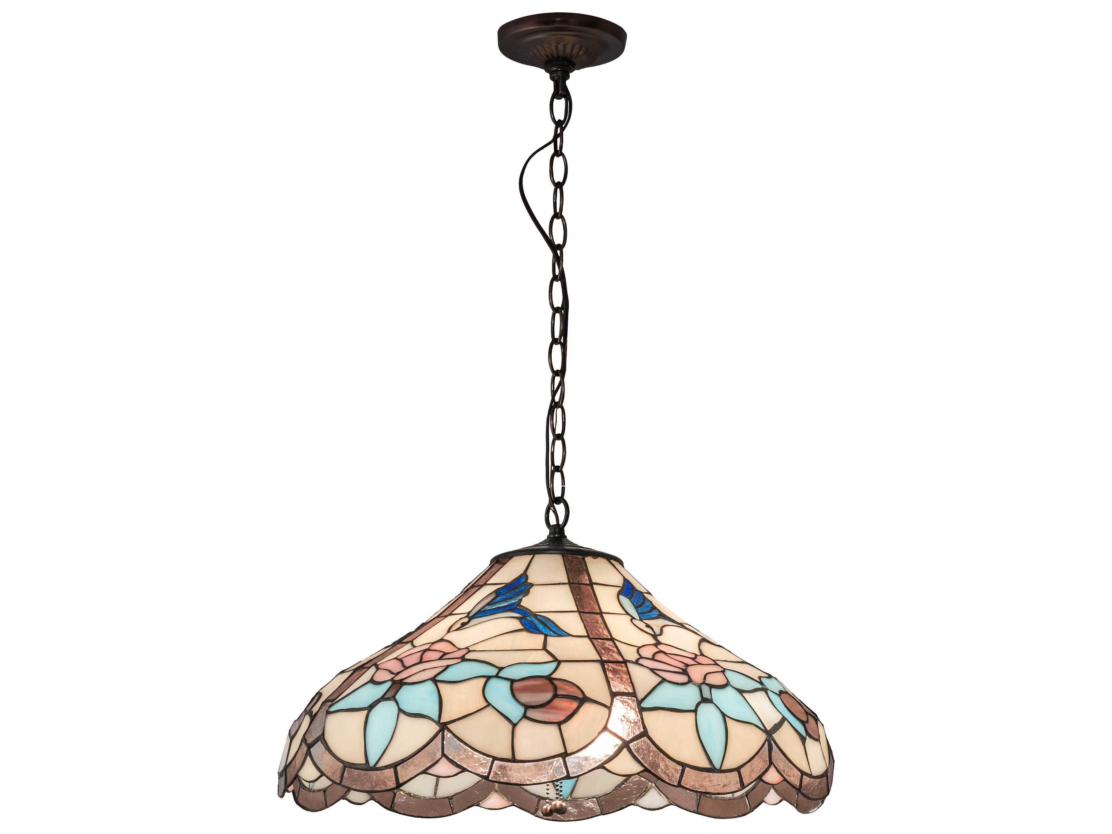 Hummingbird 3-Light Steel Glass Tiffany Pendant