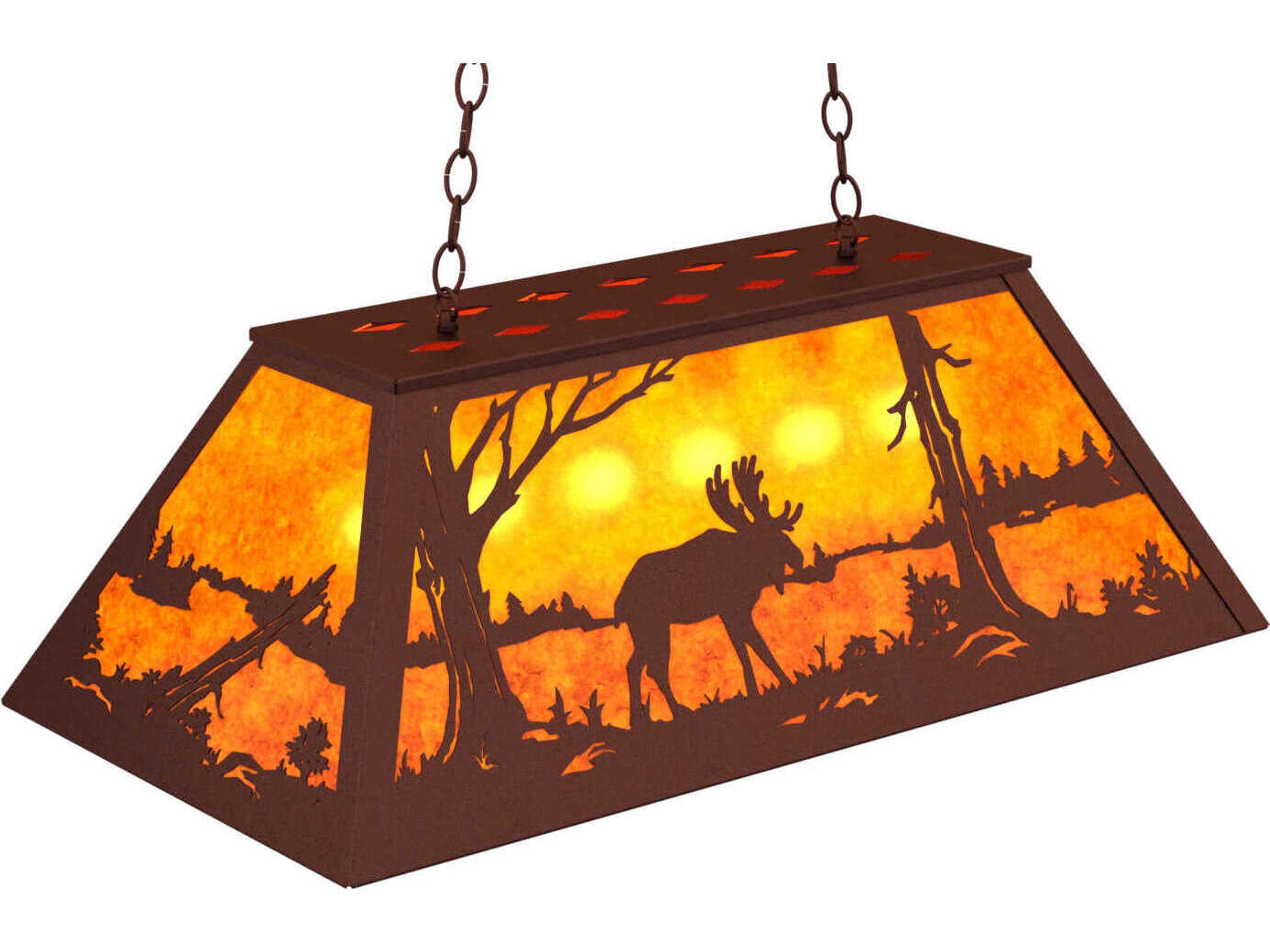 Moose At Lake 6-Light Rust Copper Glass Island Pendant