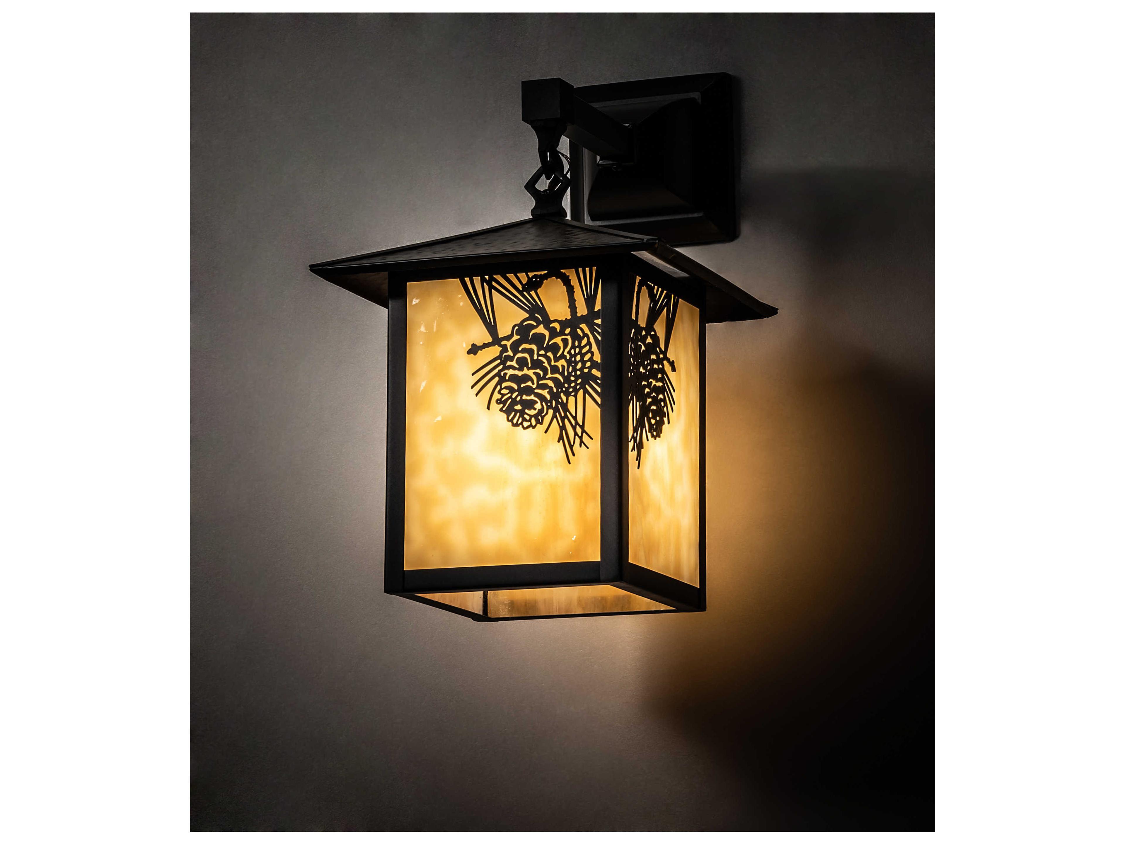 Meyda Seneca Winter Pine 1-Light Craftsman Brown Off White Glass Wall Sconce