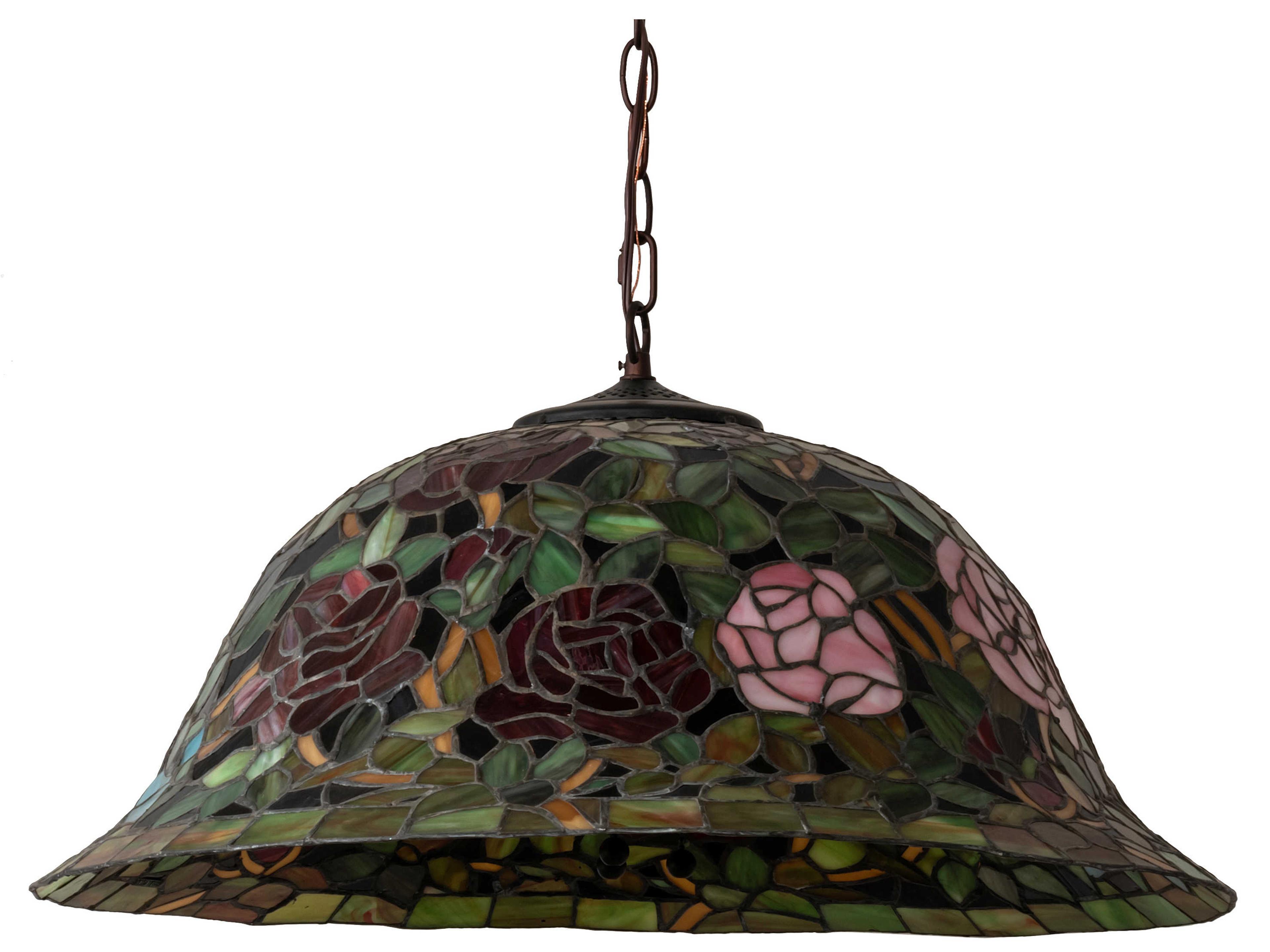 Meyda Tiffany Rosebush 3-Light Mahogany Bronze Glass Dome Geometric Pendant
