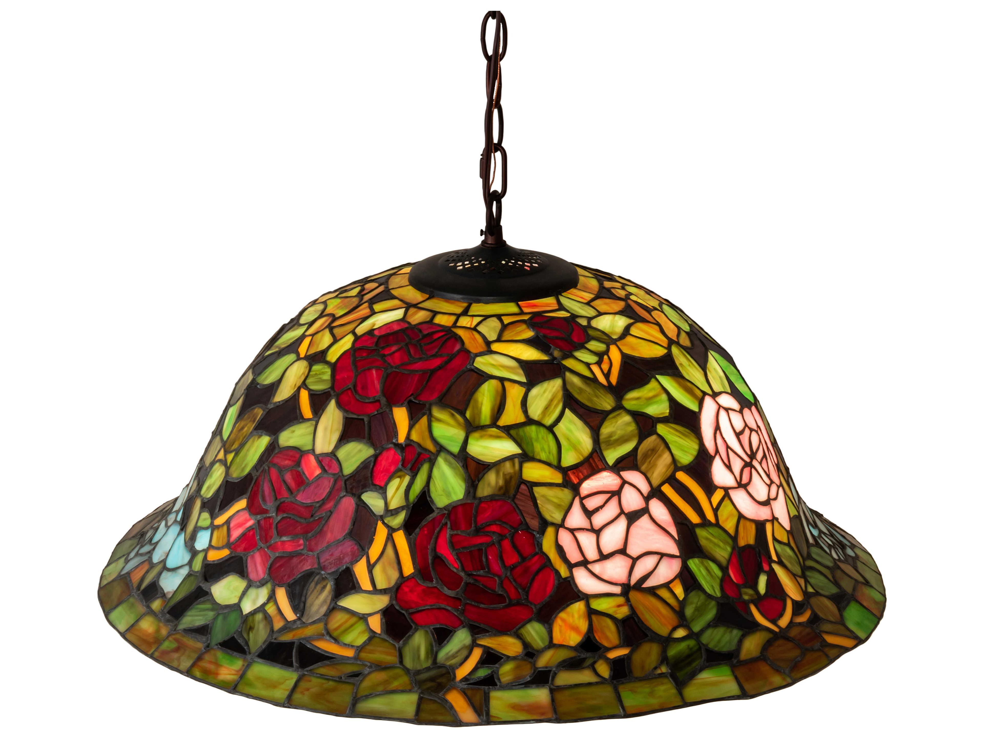 Meyda Tiffany Rosebush 3-Light Mahogany Bronze Glass Dome Geometric Pendant