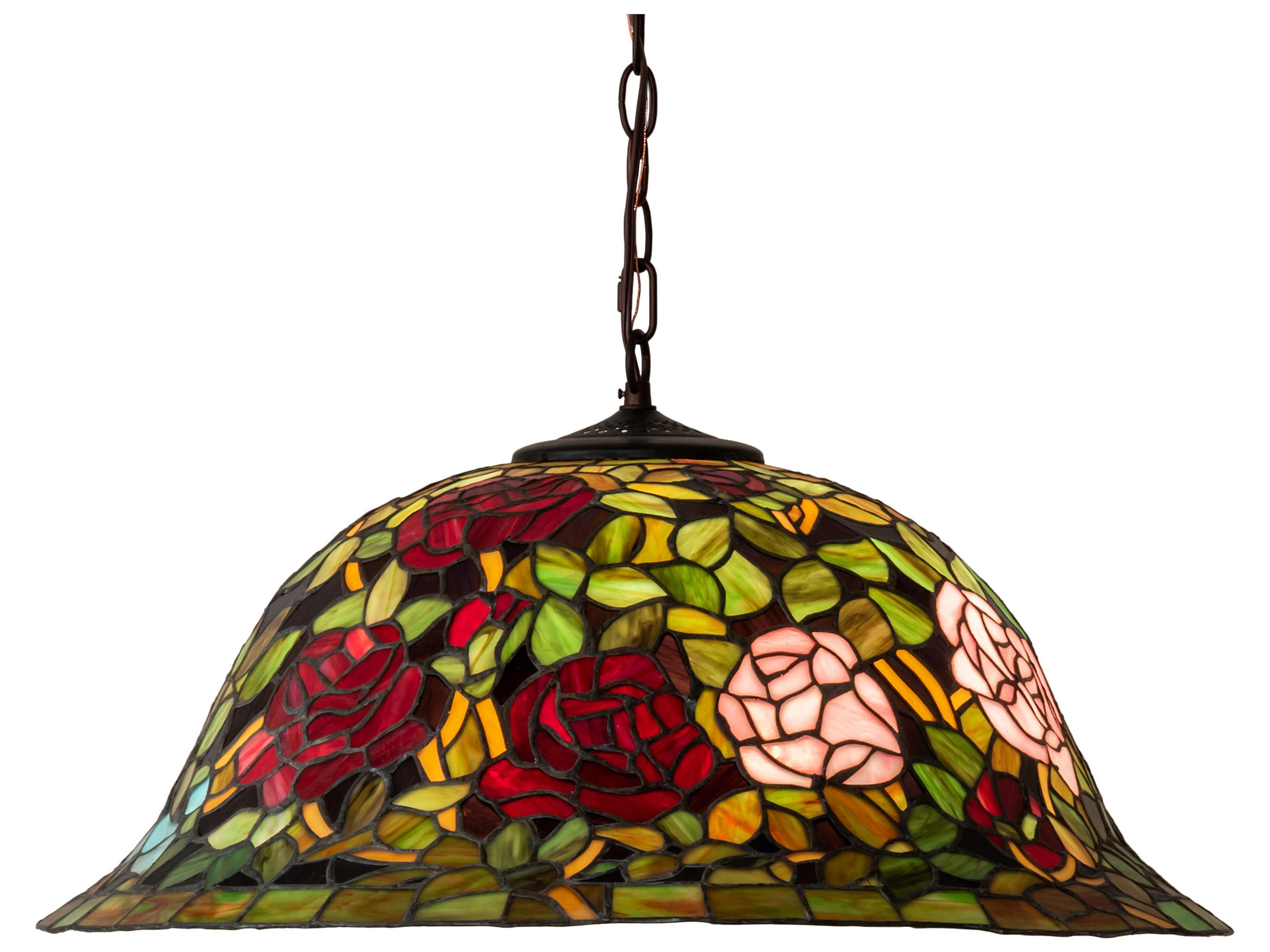 Meyda Tiffany Rosebush 3-Light Mahogany Bronze Glass Dome Geometric Pendant