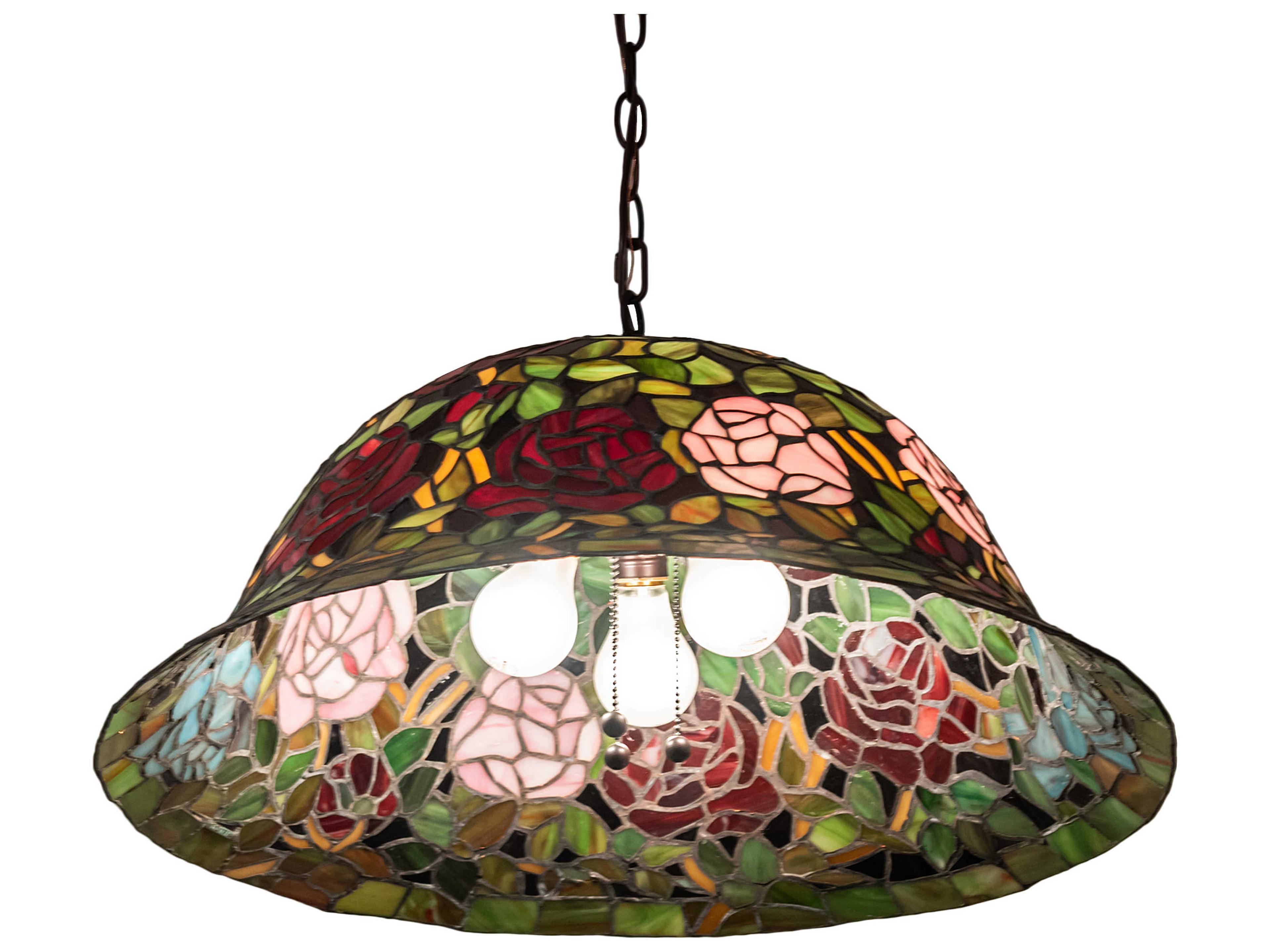 Meyda Tiffany Rosebush 3-Light Mahogany Bronze Glass Dome Geometric Pendant