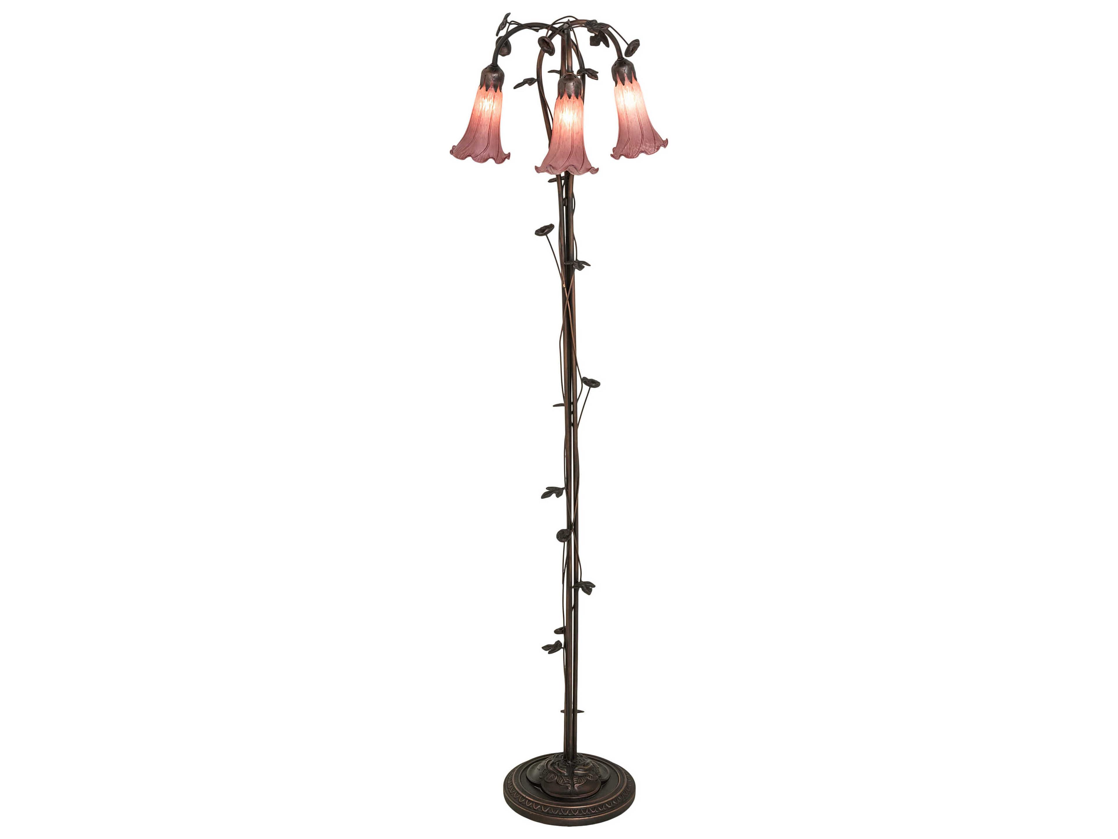 Pond Lily Mahogany Bronze Tiffany Floor Lamp with Lavender Glass Shade