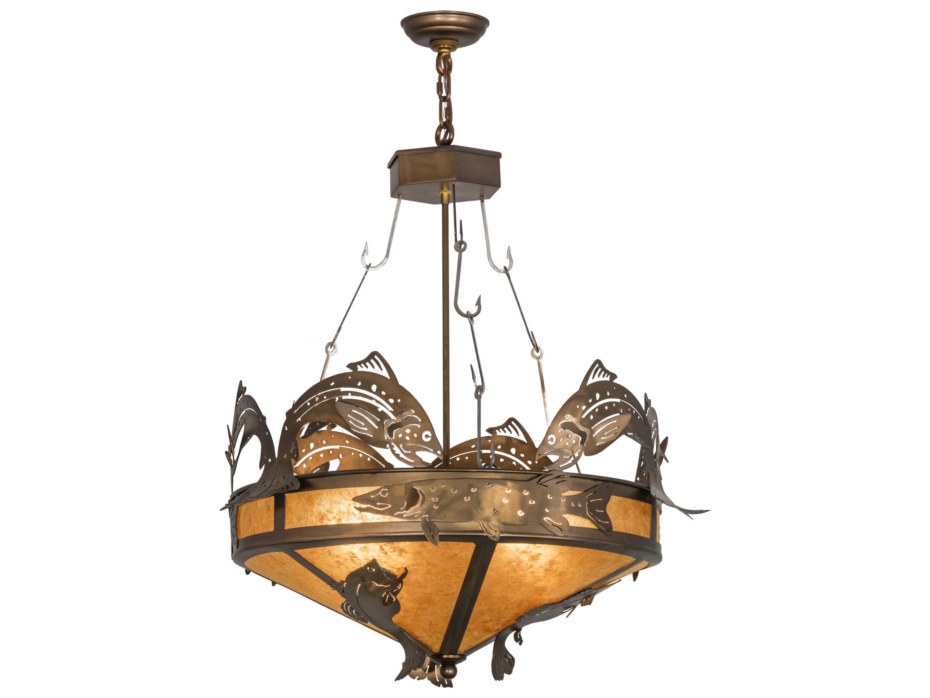 Catch Of The Day 12-Light Antique Copper Glass Pendant