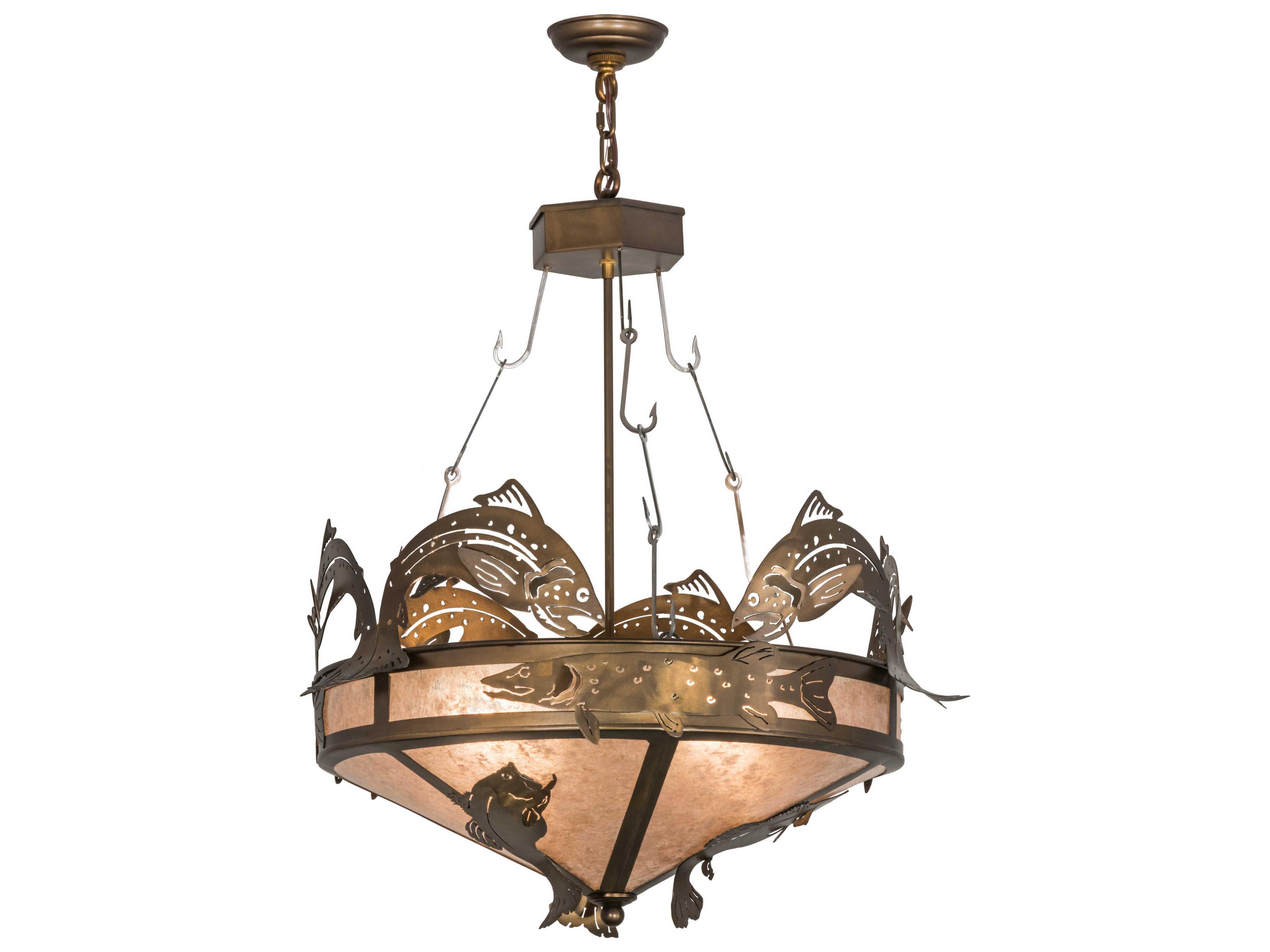 Catch Of The Day 12-Light Antique Copper Glass Pendant