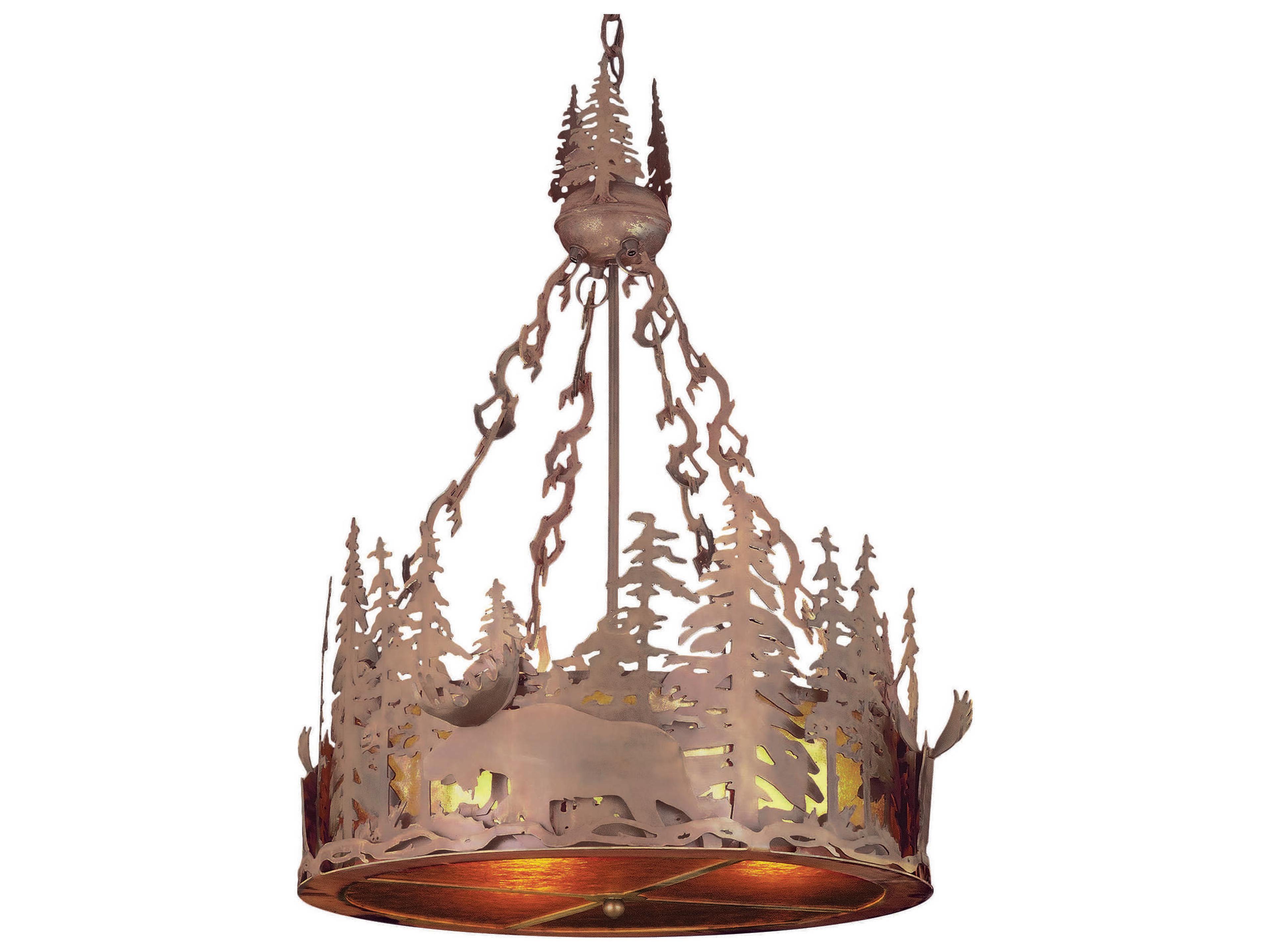 Moose At Dusk 12-Light Rust Brown Glass Pendant