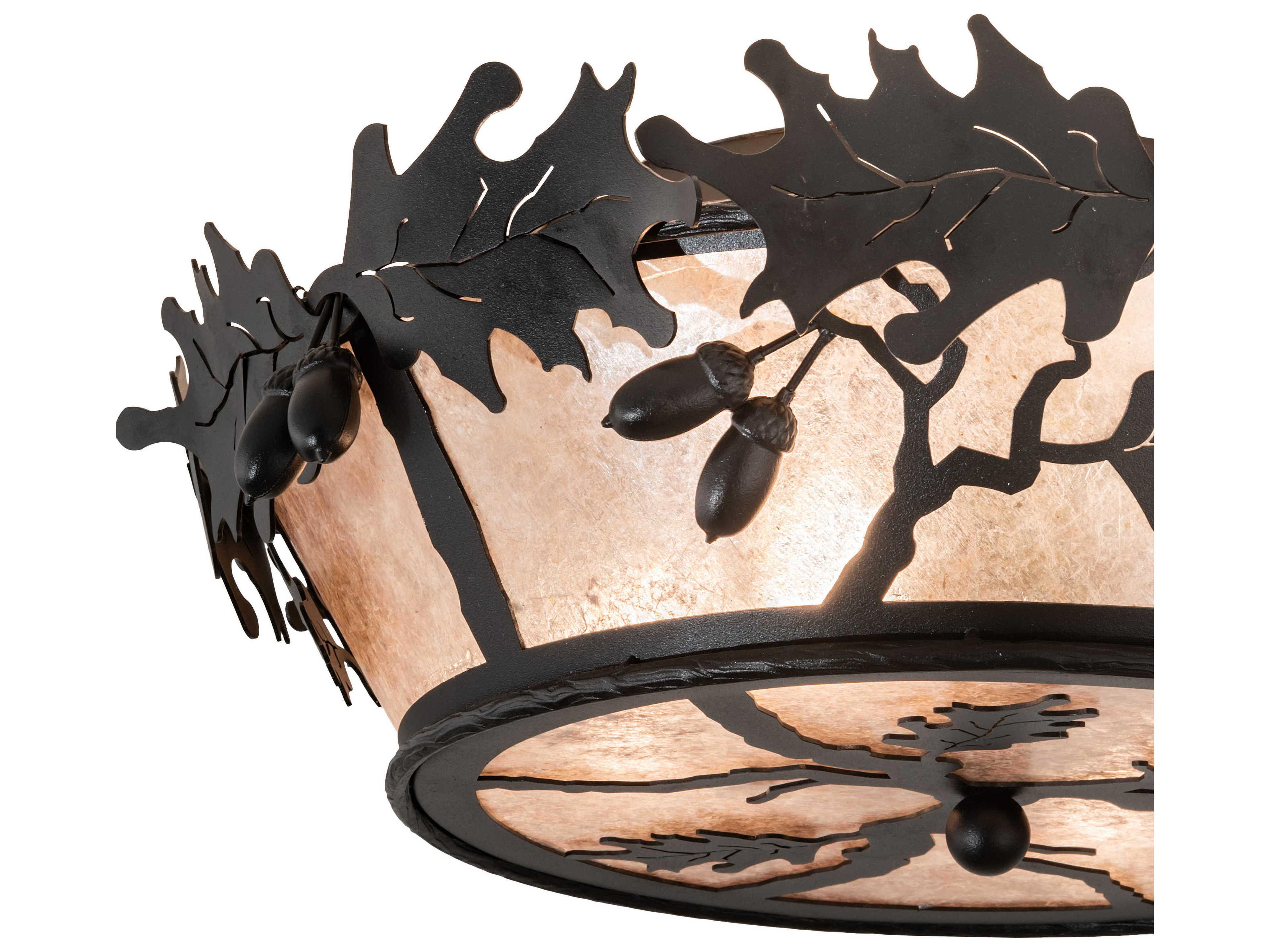 Meyda Oak Leaf & Acorn 4-Light Black Silver Mica Glass Flush Mount