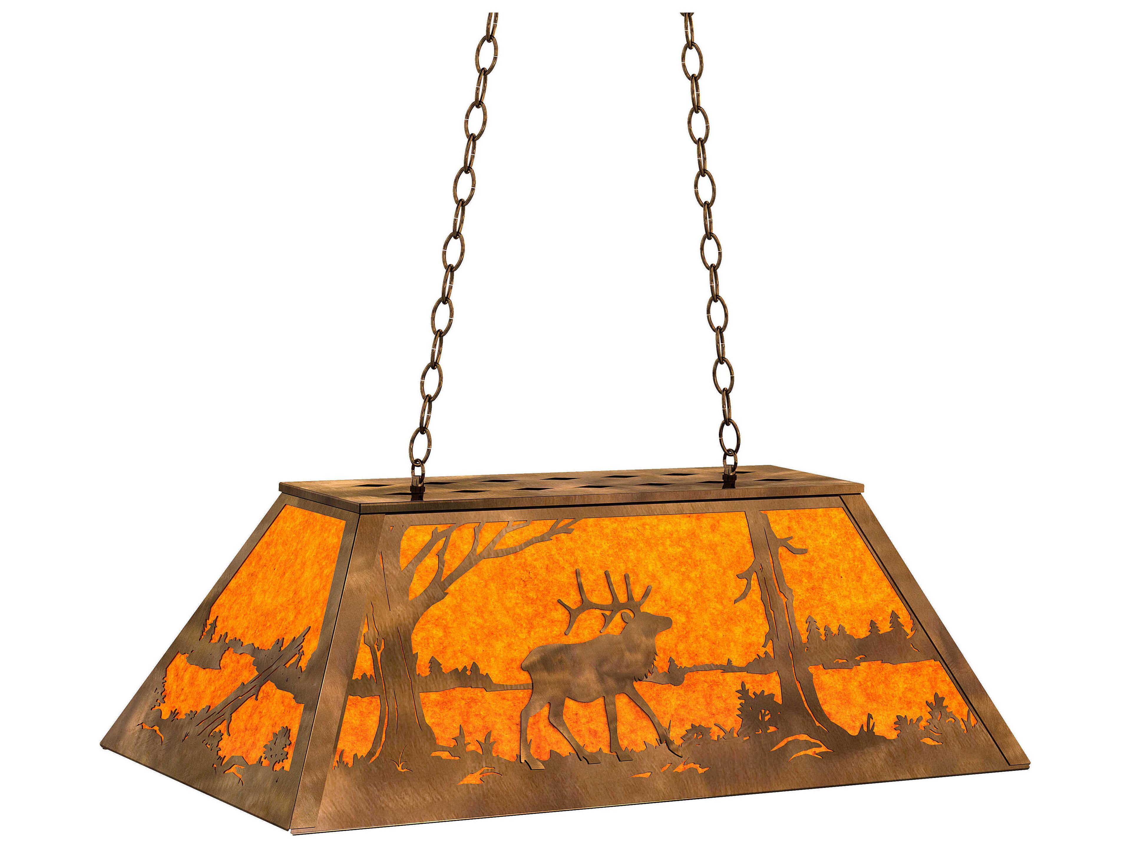 Elk At Lake 6-Light Antique Copper Island Pendant