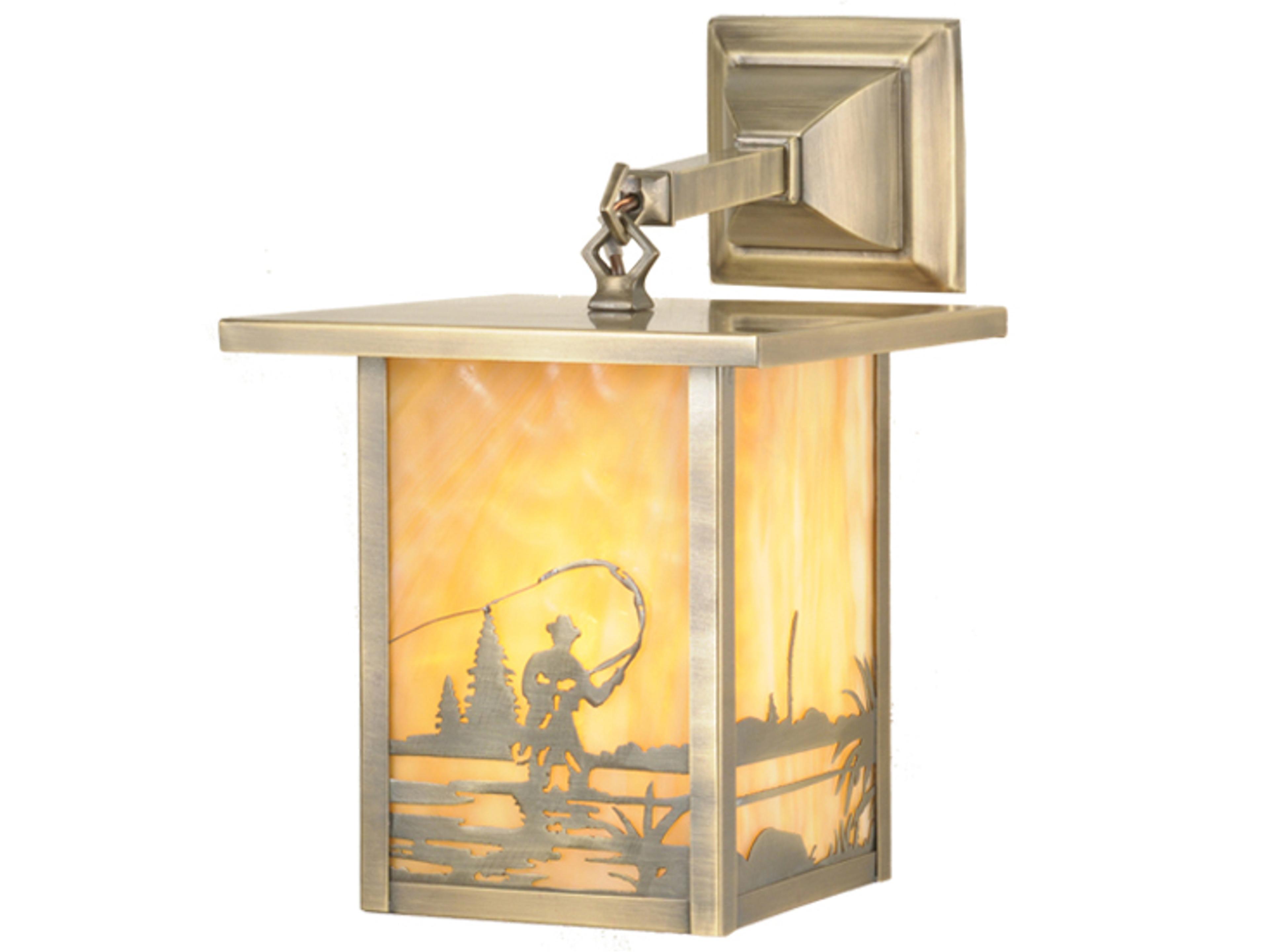 Fly Fishing Antique Nickel Glass Wall Sconce
