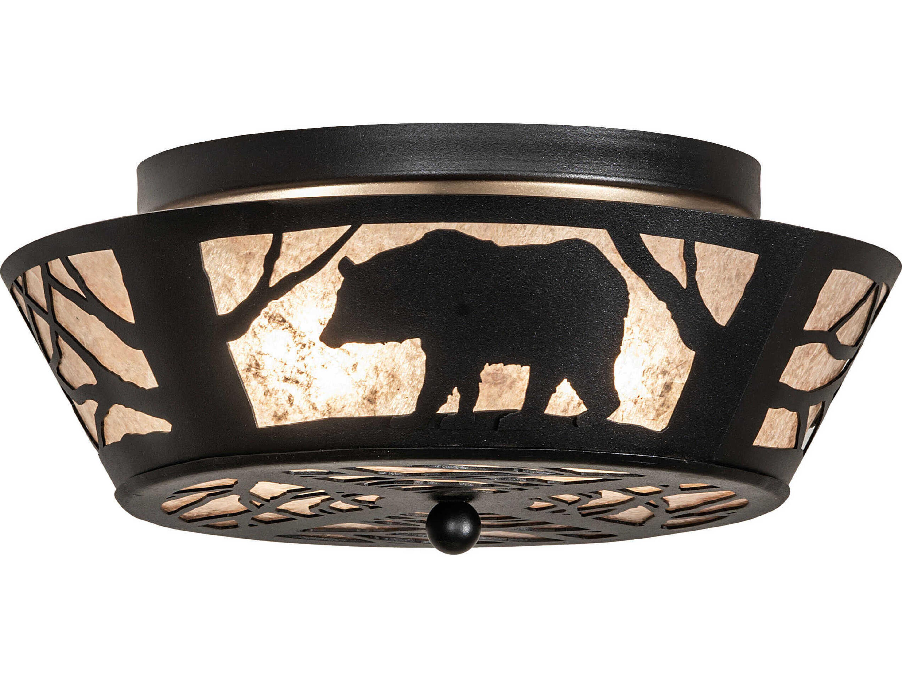 Bear On The Loose 2-Light Textured Black Round Flush Mount