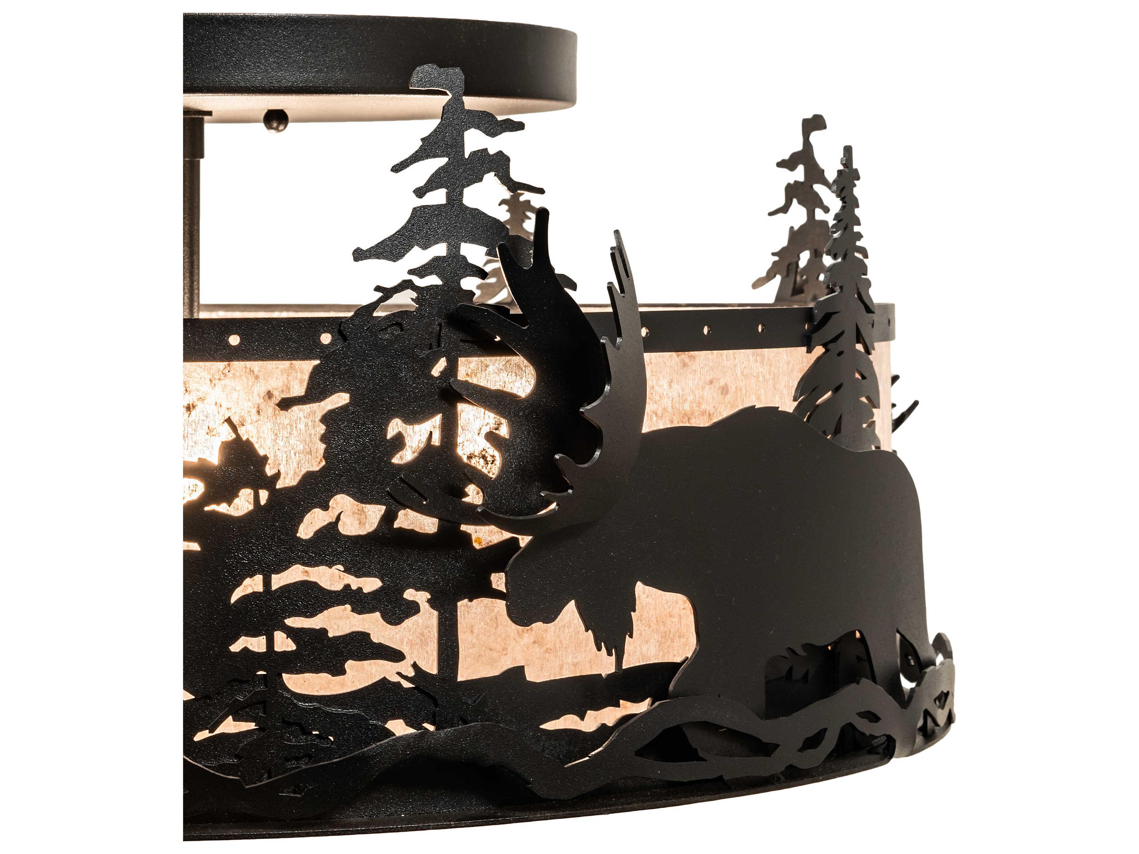 Meyda Moose At Dusk 2-Light Black Silver Mica Drum Flush Mount