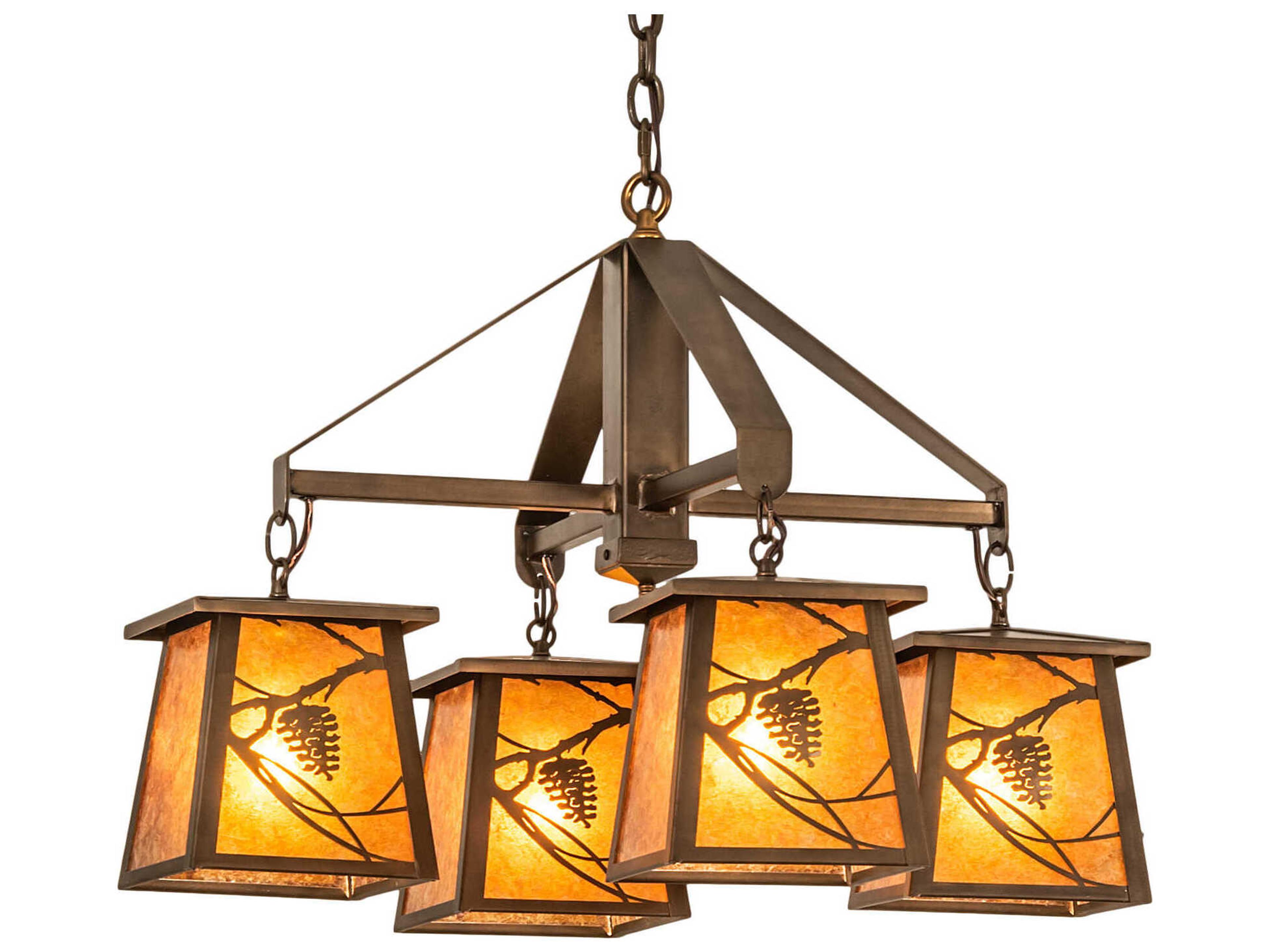 Whispering Pines 4-Light Antique Copper Glass Lantern Chandelier