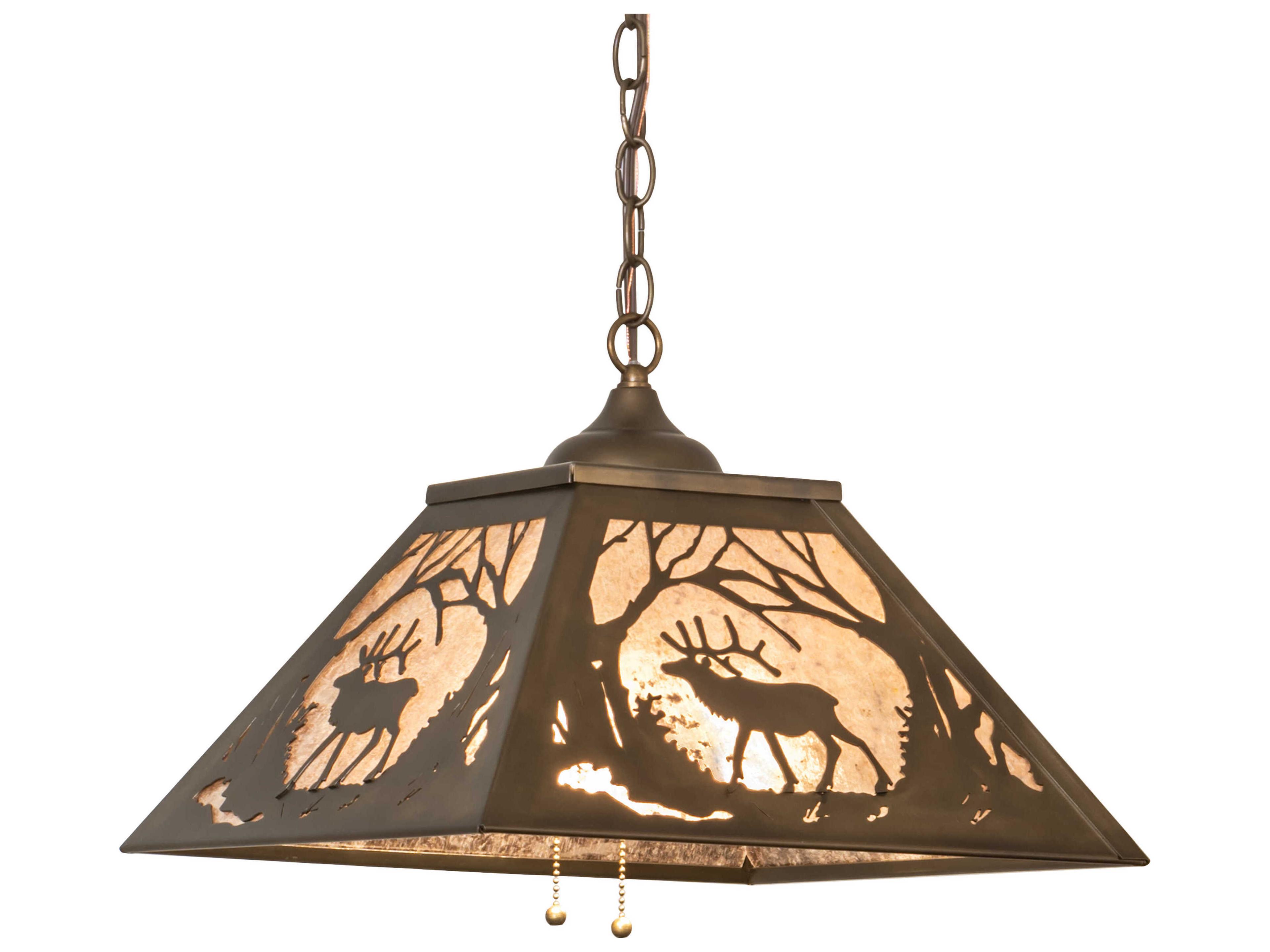 Elk At Dawn 2-Light Antique Copper Glass Empire Pendant