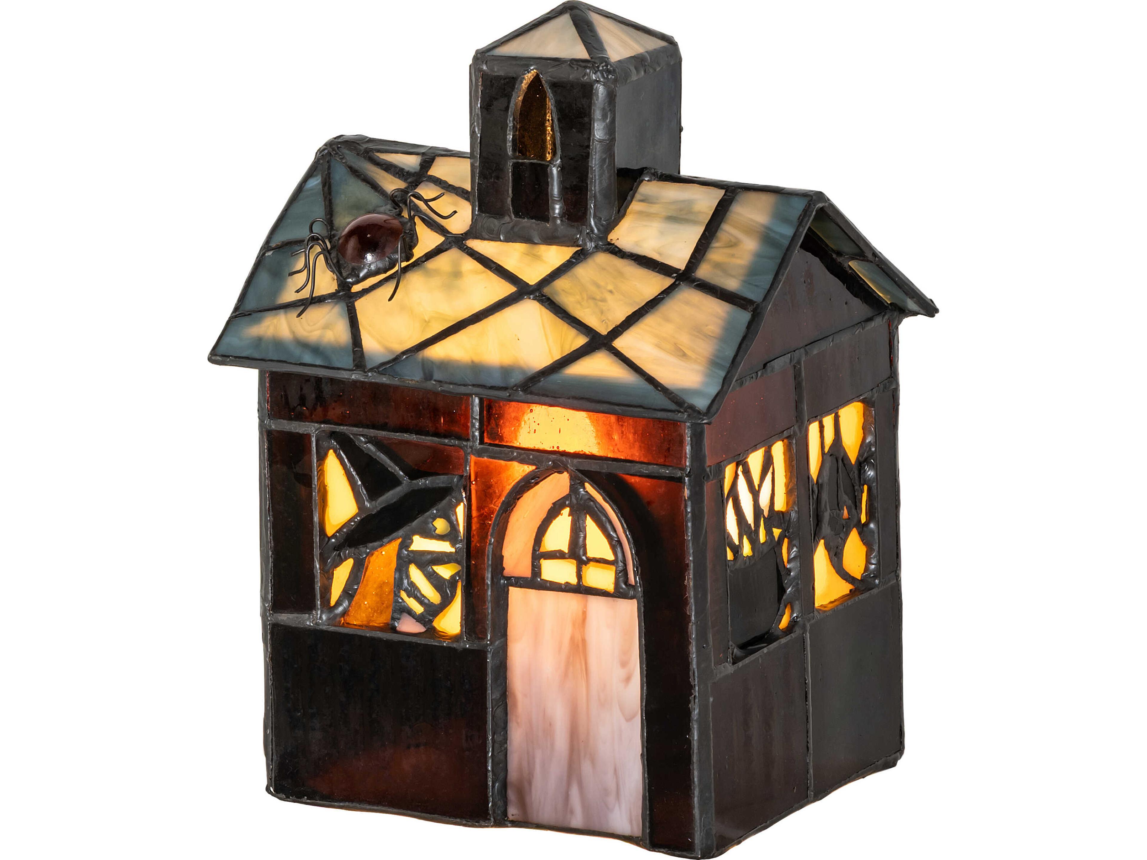 Haunted House Stained Glass Black Table Lamp