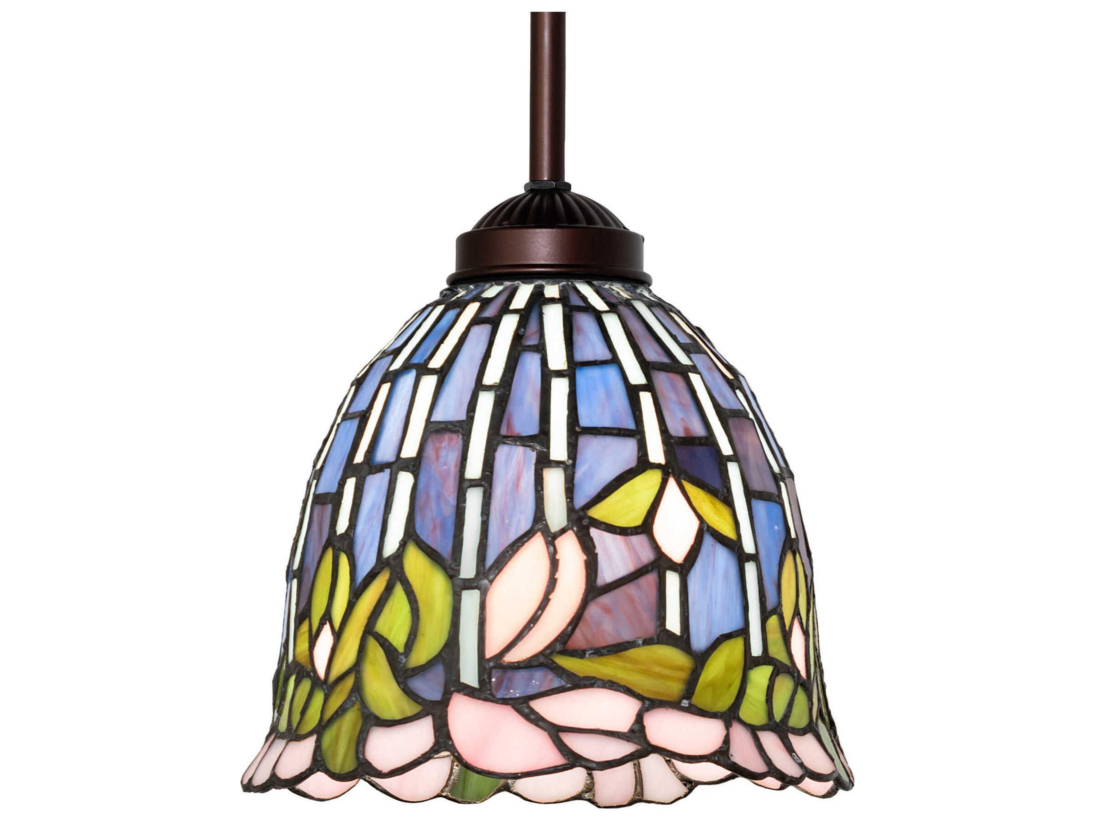 Flowering Lotus 1-Light Mahogany Bronze Glass Tiffany Bell Mini Pendant