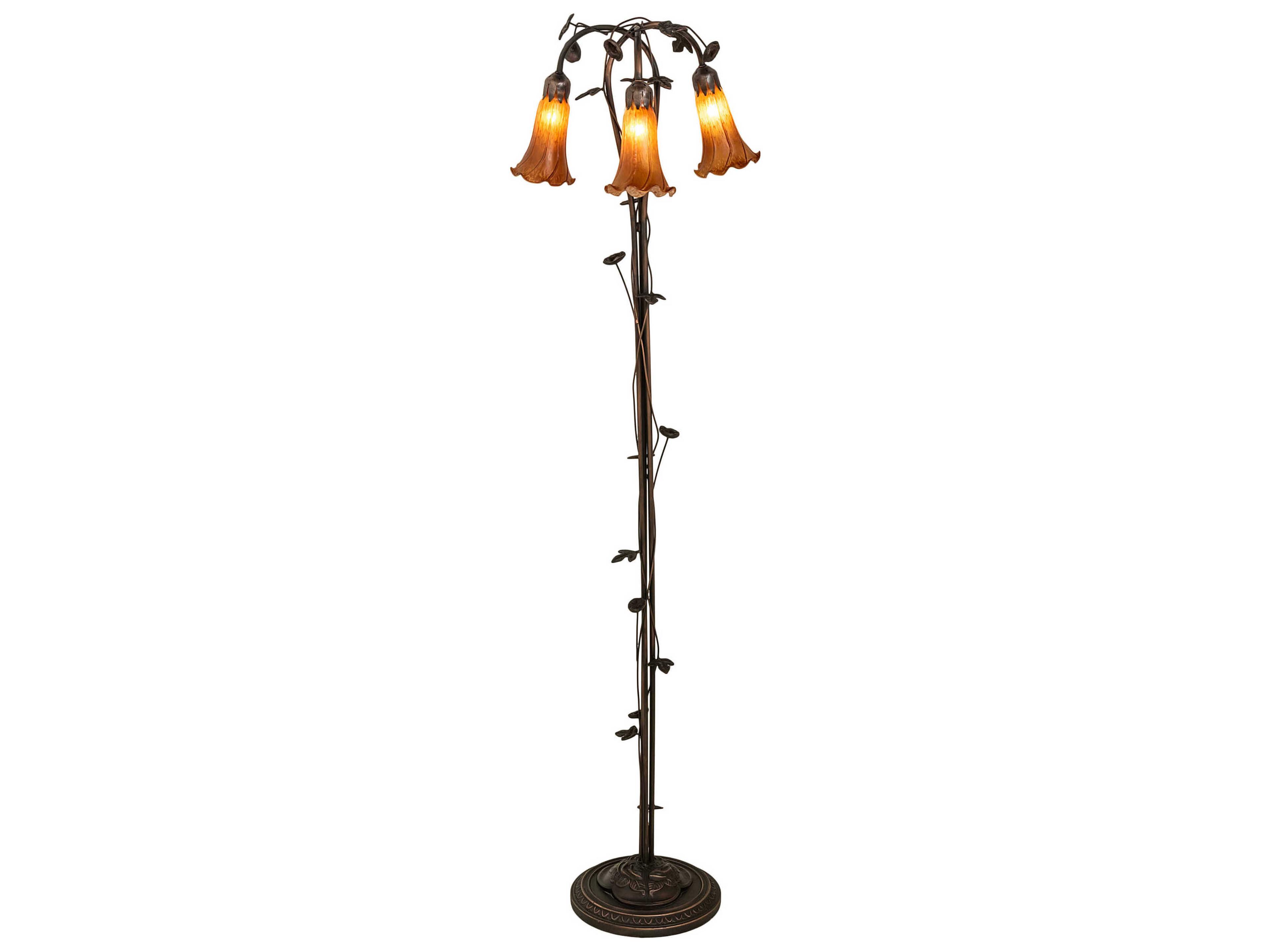 Pond Lily Mahogany Bronze Tiffany Floor Lamp with Amber Glass Shade