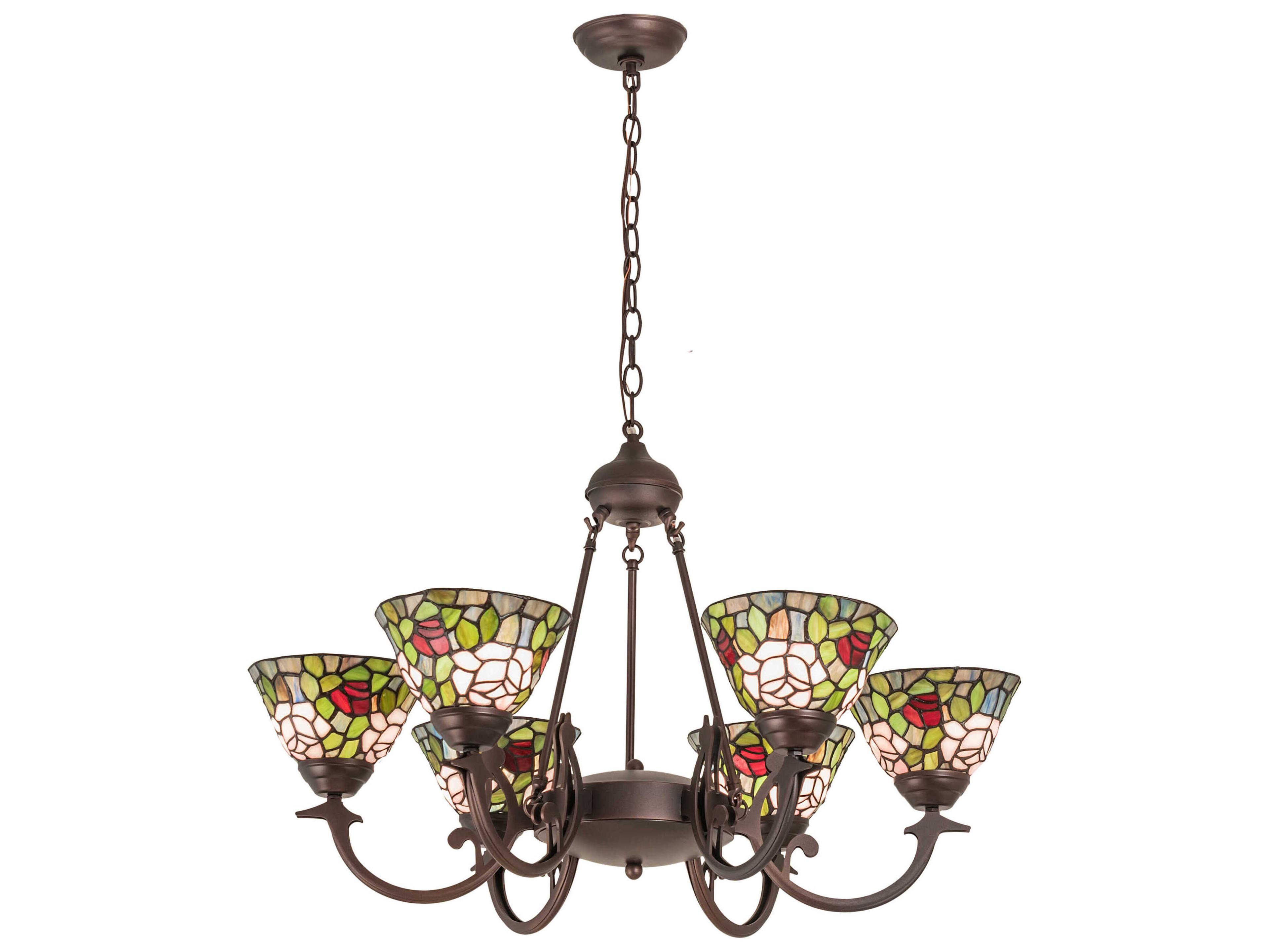 Tiffany Rosebush 6-Light Blue Glass Bowl Chandelier