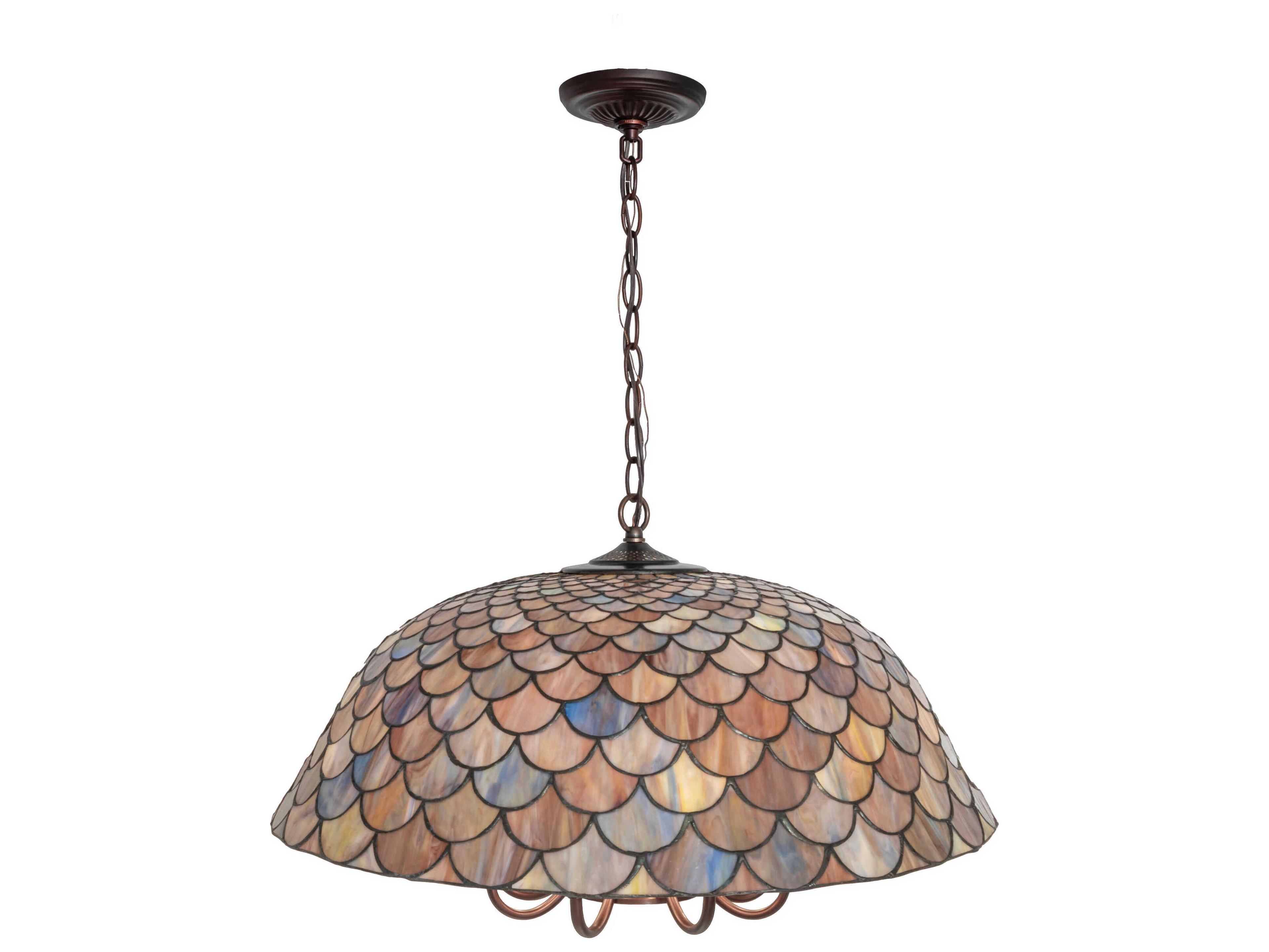 Tiffany Fishscale 8 1-Light Mahogany Bronze Glass Dome Chandelier