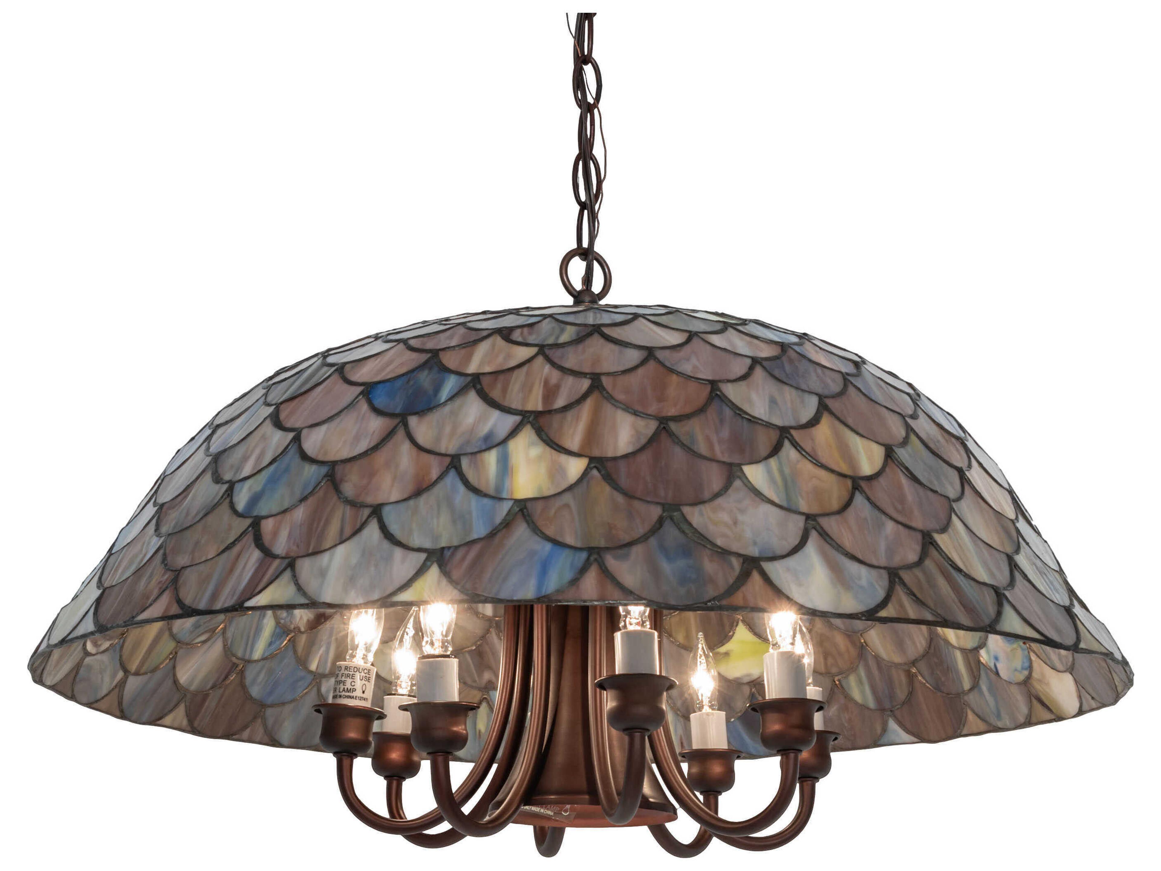 Meyda Tiffany Fishscale 8 1-Light Mahogany Bronze Glass Dome Chandelier