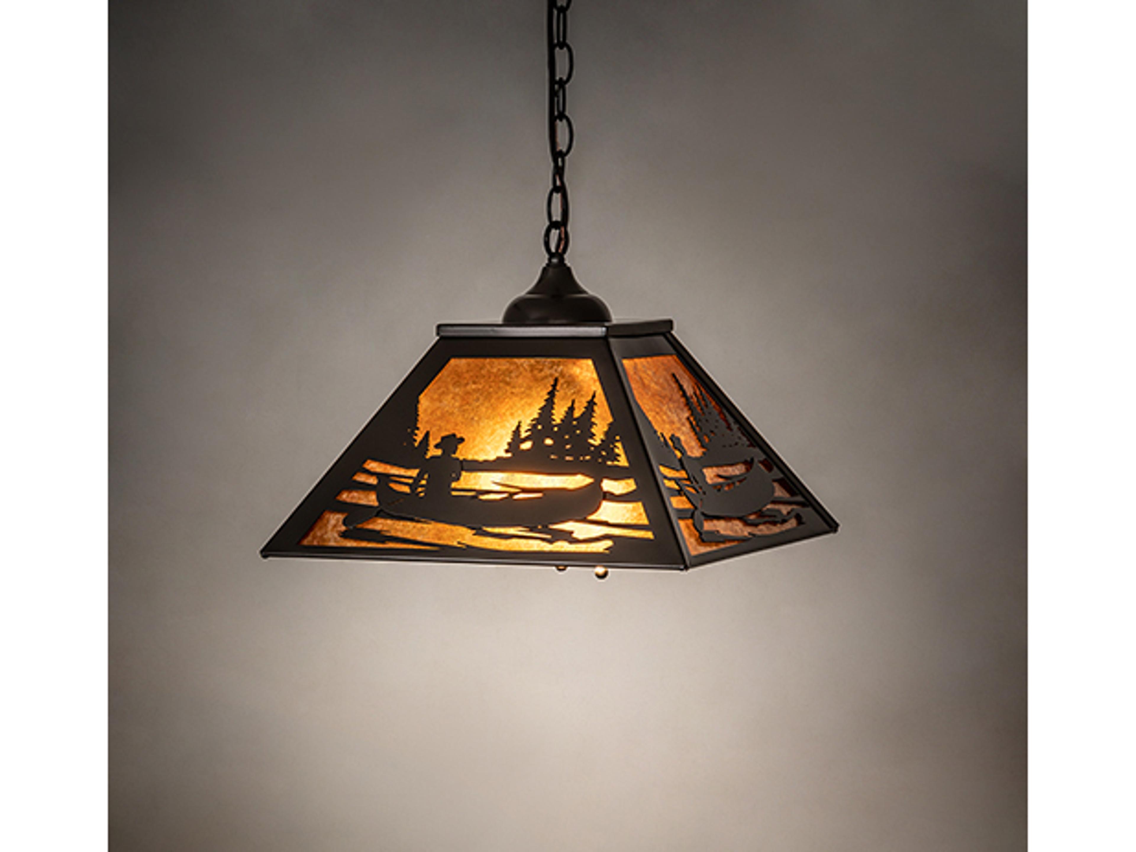 Canoe At Lake 2-Light Timeless Bronze Glass Tiffany Empire Pendant