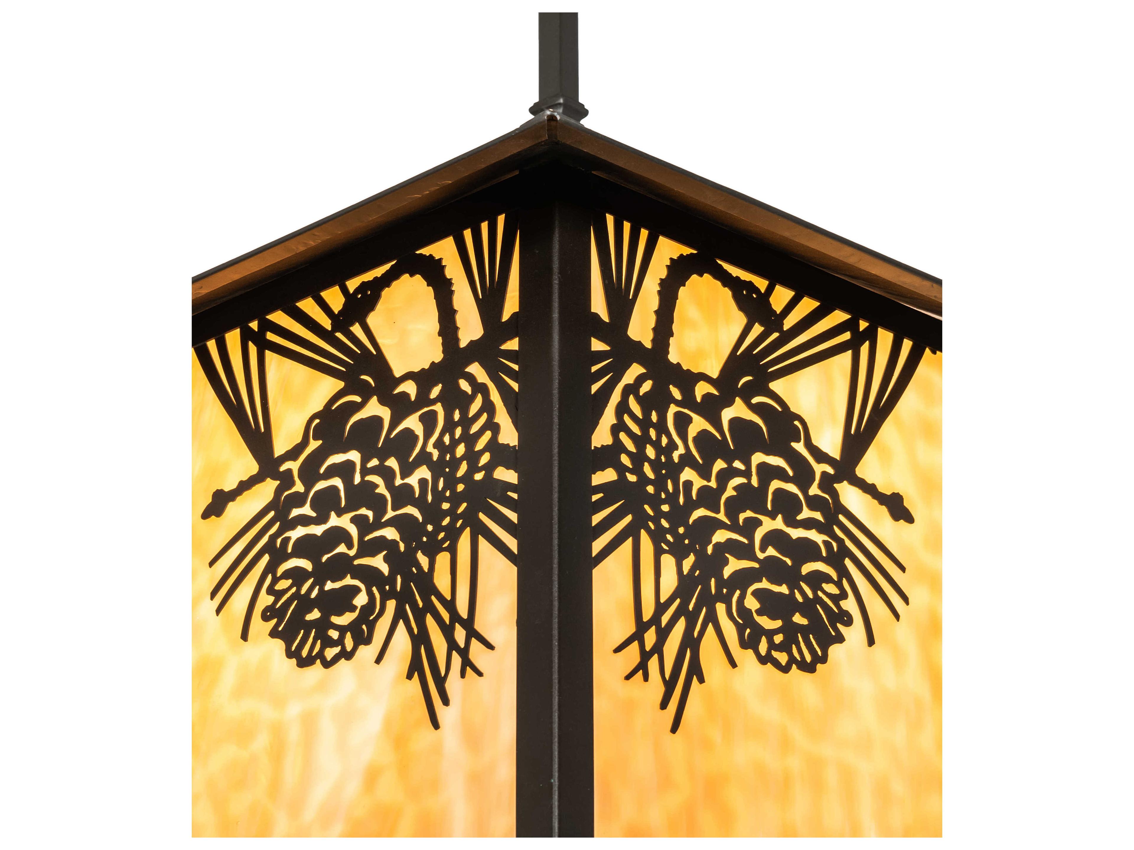 Meyda Seneca Winter Pine 1-Light Craftsman Brown Off White Glass Geometric Pendant