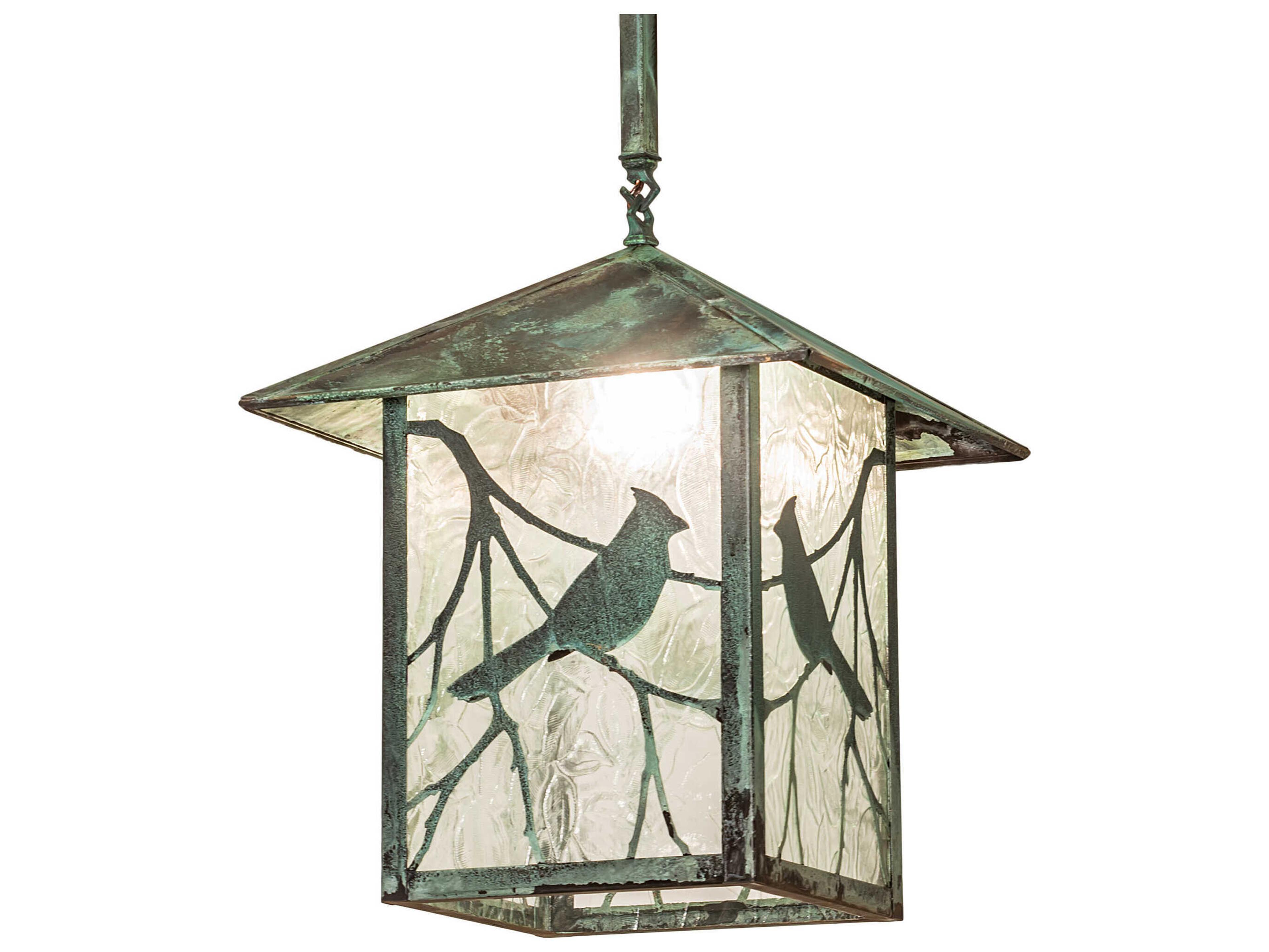 Seneca Song Bird 1-Light Green Clear Glass Lantern Pendant
