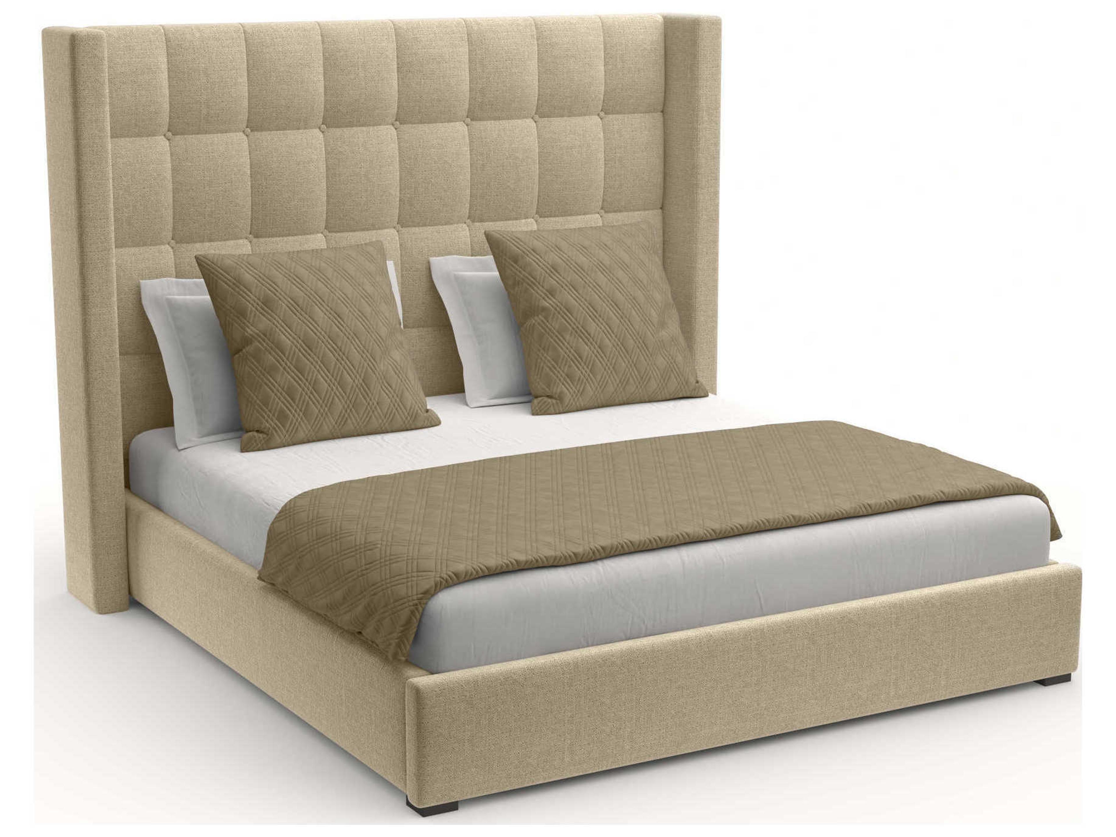 Nativa Interiors Aylet Box Tufted High Brown Upholstered Panel Bed