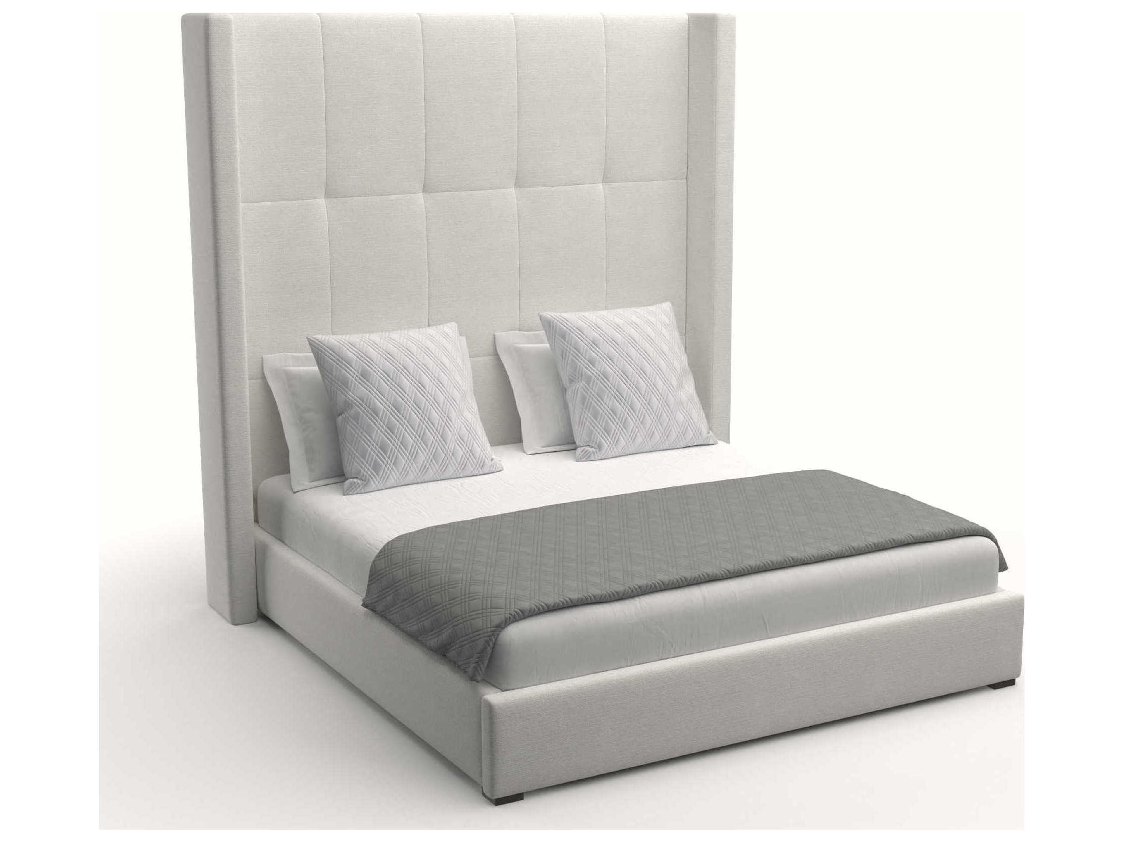 Nativa Interiors Aylet Button Tufted High Gray Upholstered Panel Bed