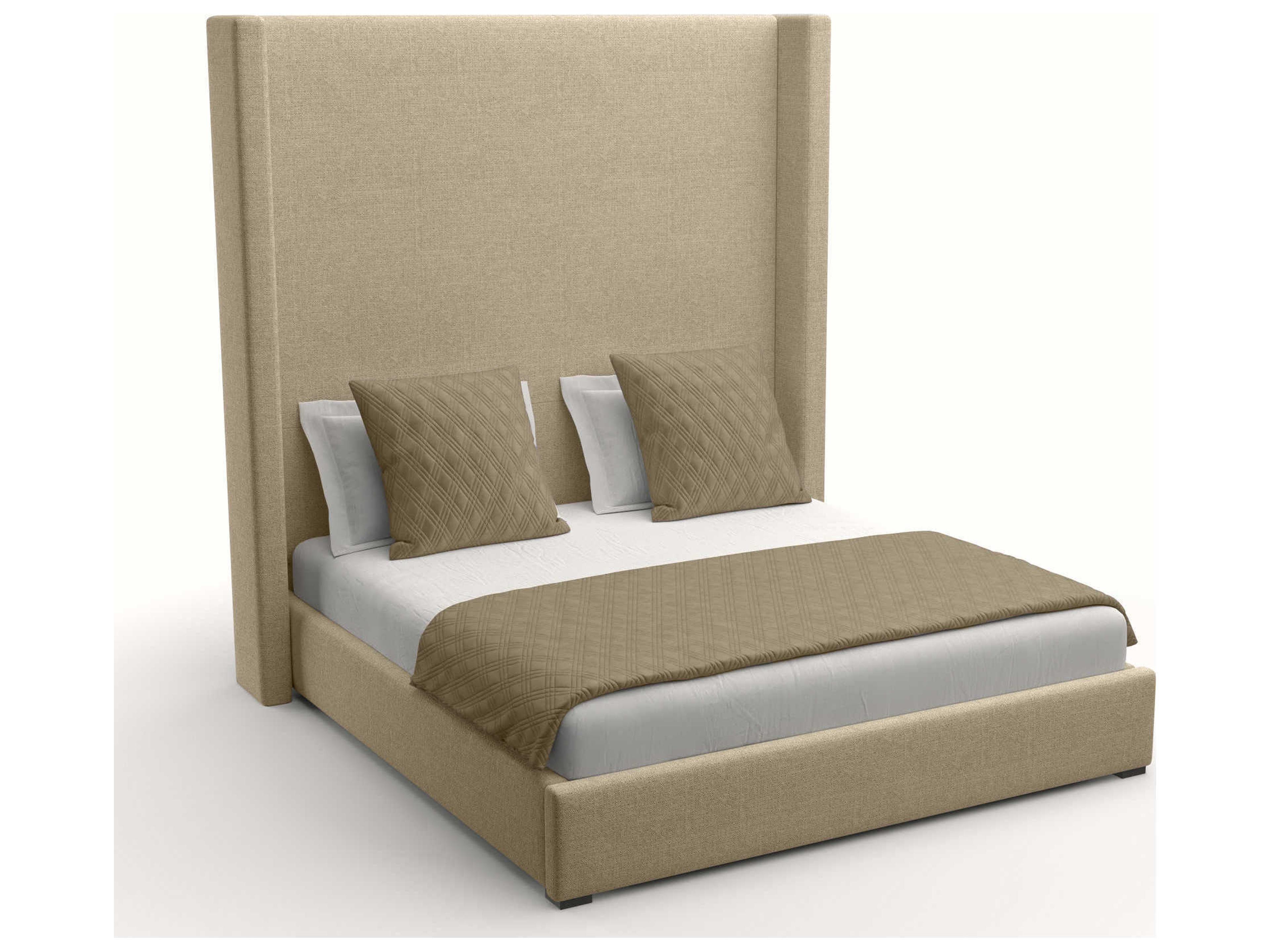 Nativa Interiors Aylet Plain High Brown Upholstered Panel Bed