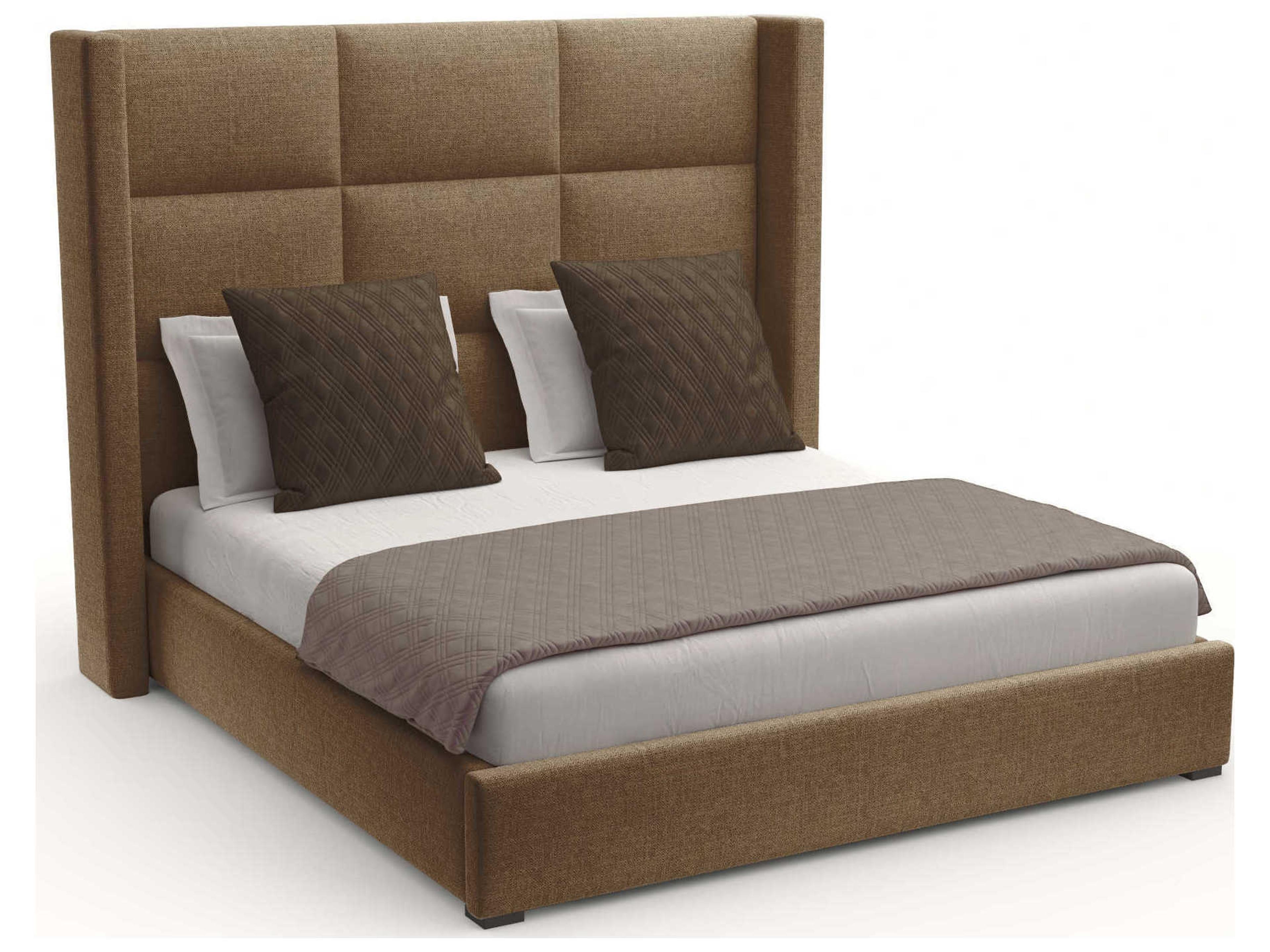 Aylet Square Tufted High Brown Upholstered Panel Bed
