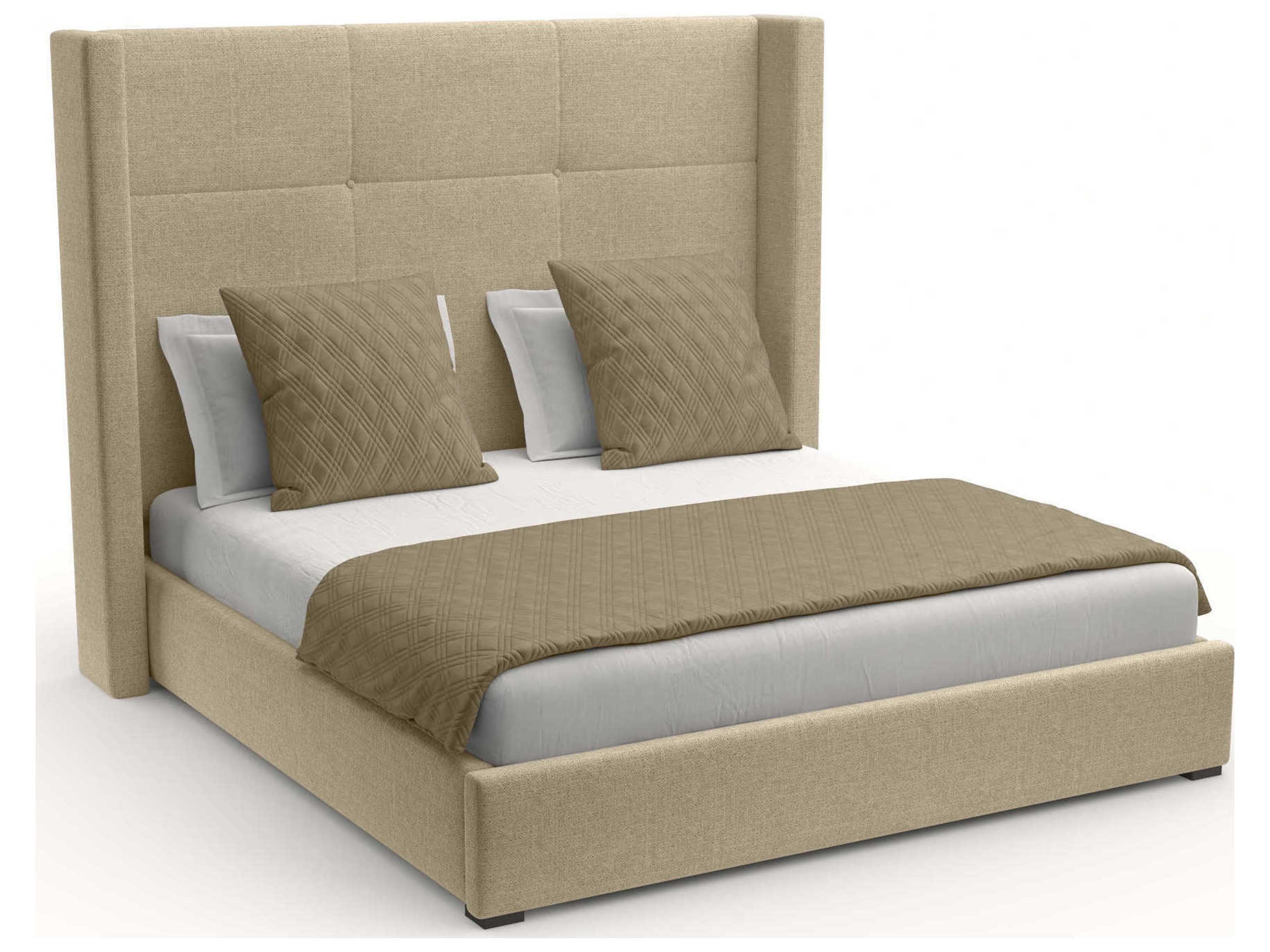 Nativa Interiors Aylet Simple Tufted High Brown Upholstered Panel Bed