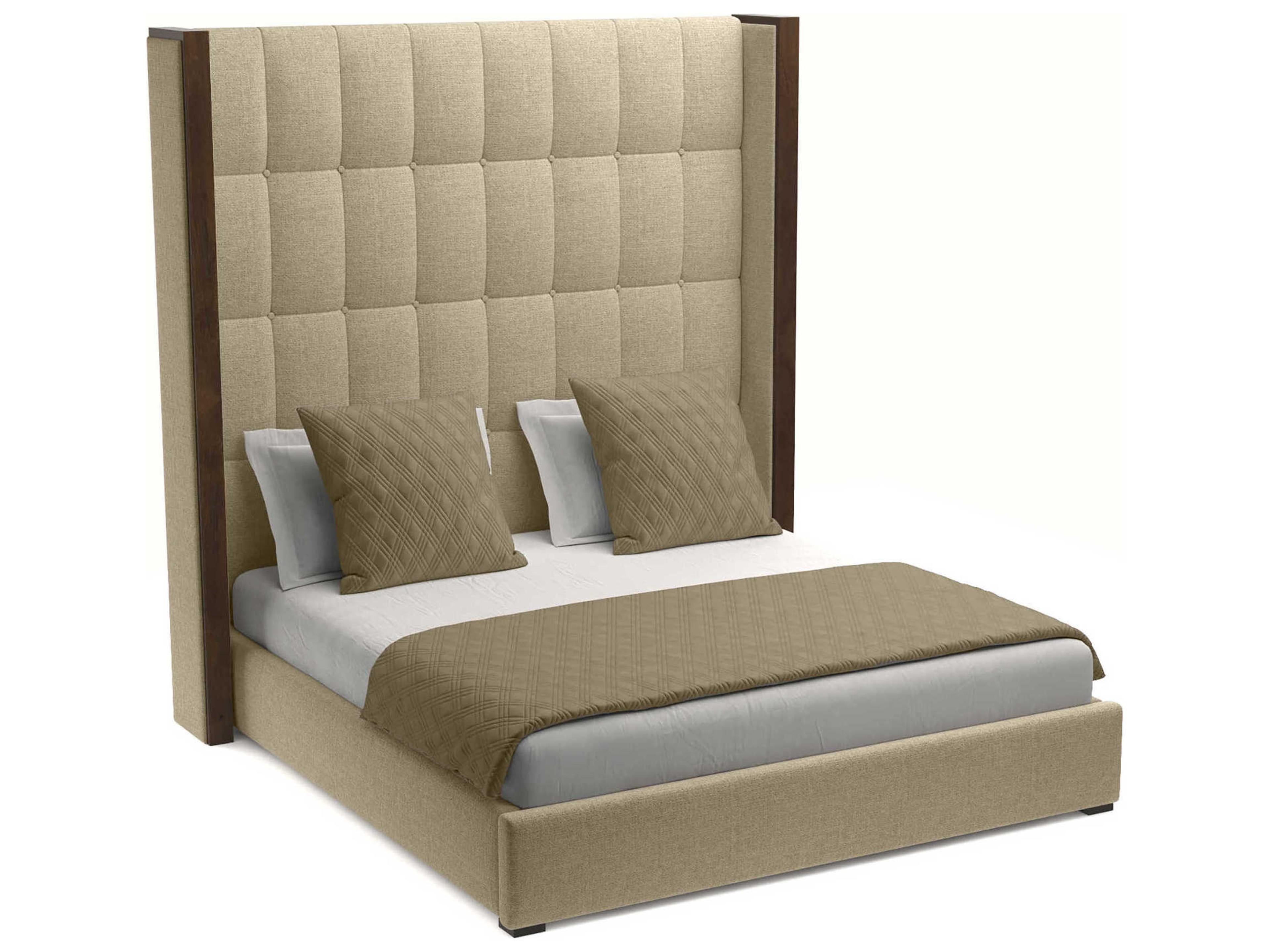 Nativa Interiors Irenne Box Tufted High Brown Upholstered Panel Bed