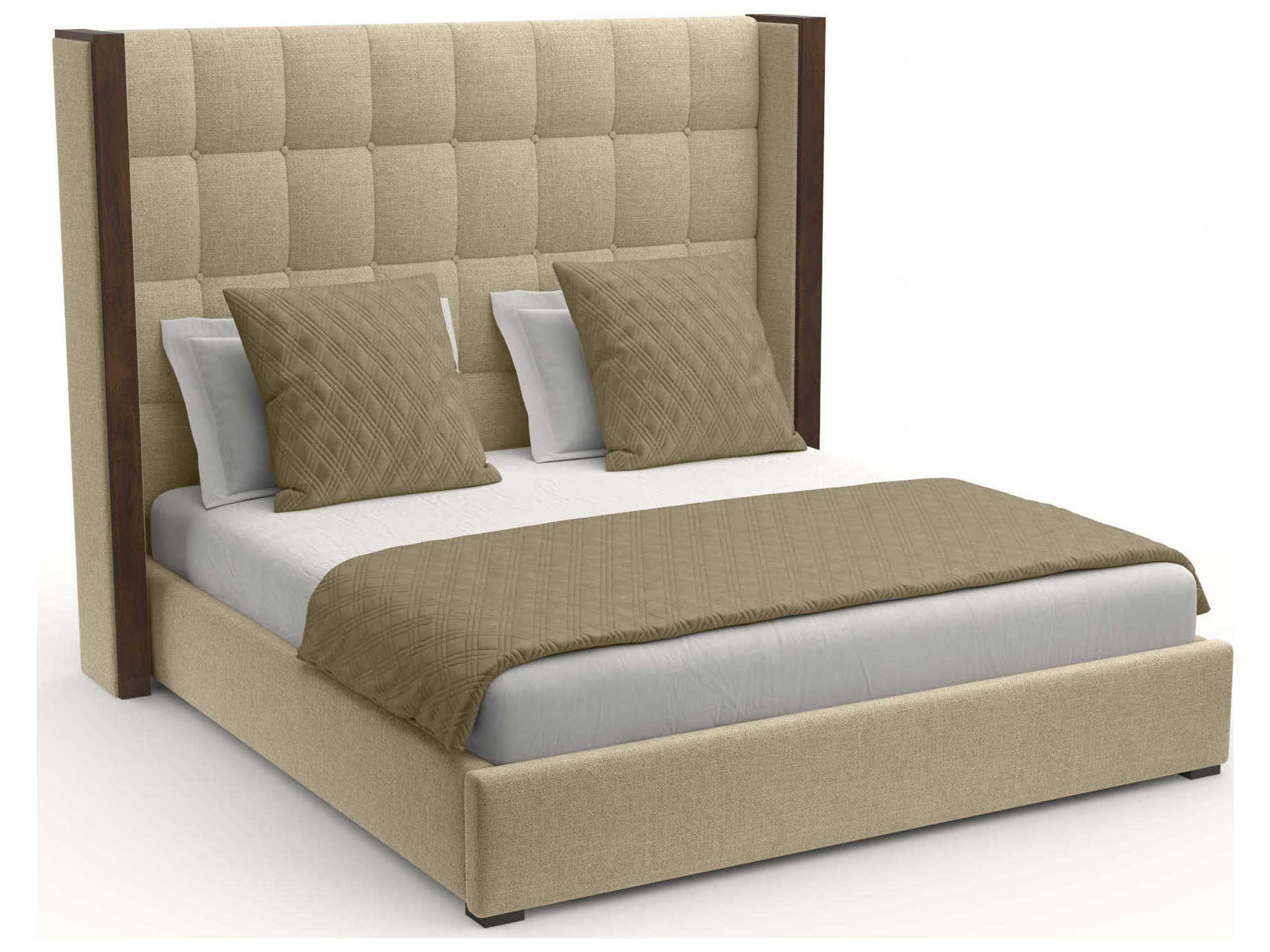 Nativa Interiors Irenne Box Tufted High Brown Upholstered Panel Bed