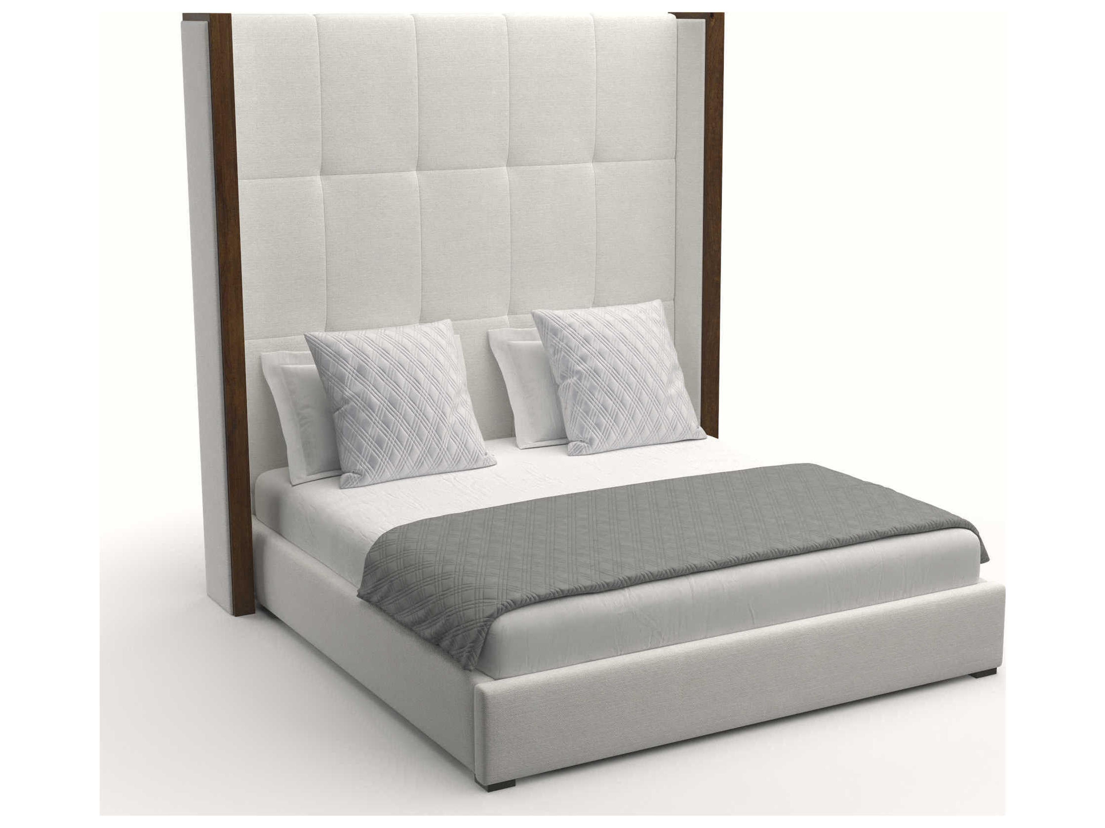 Nativa Interiors Irenne Button Tufted High Brown Upholstered Panel Bed